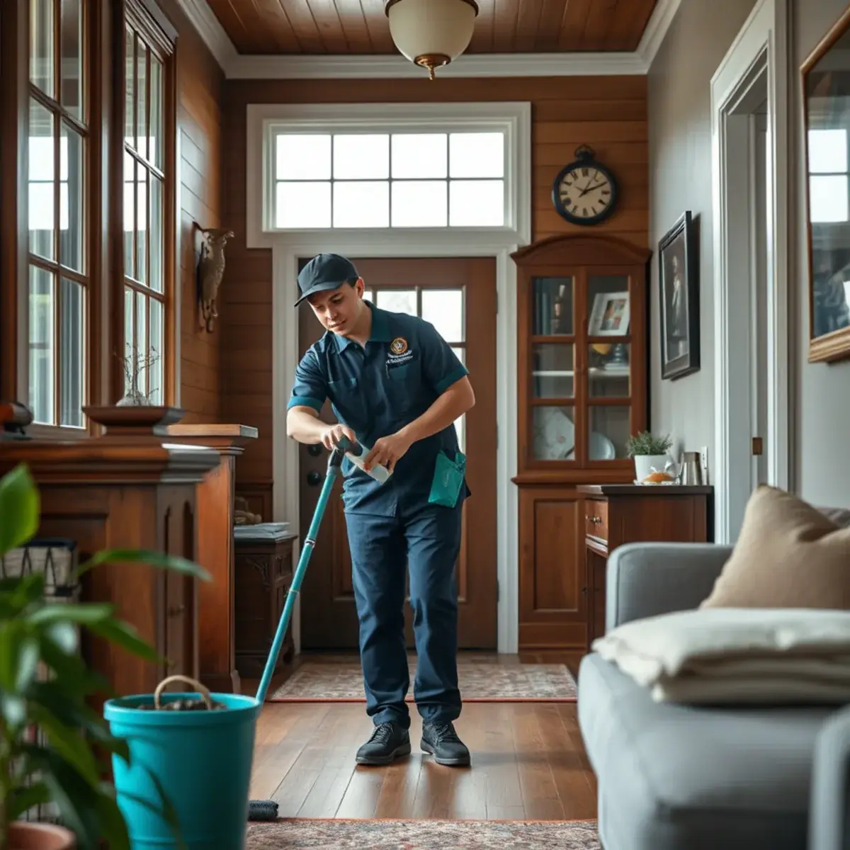 Professional cleaner working inside a Little York, New Jersey home