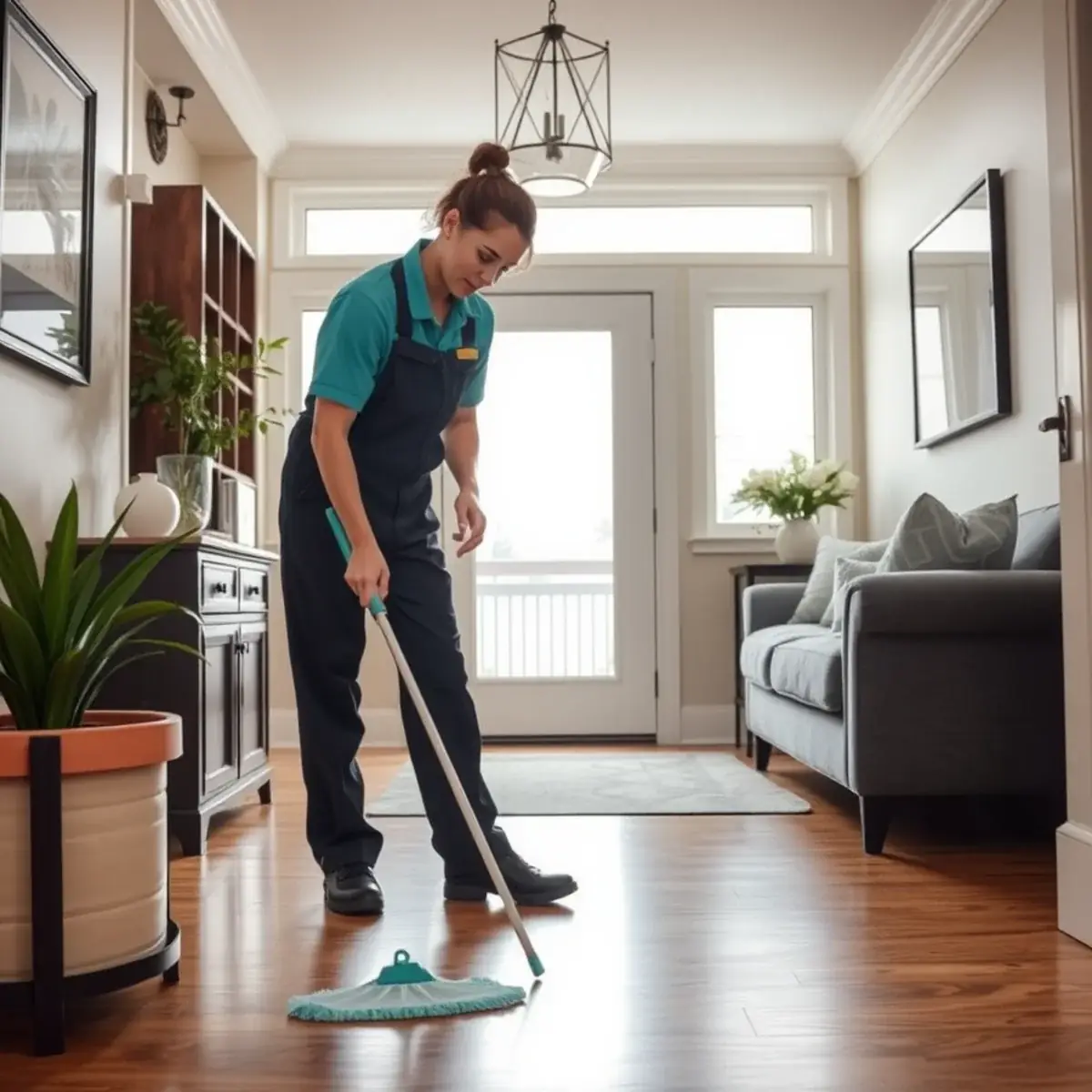 Professional cleaner working inside a Livingston, New Jersey home