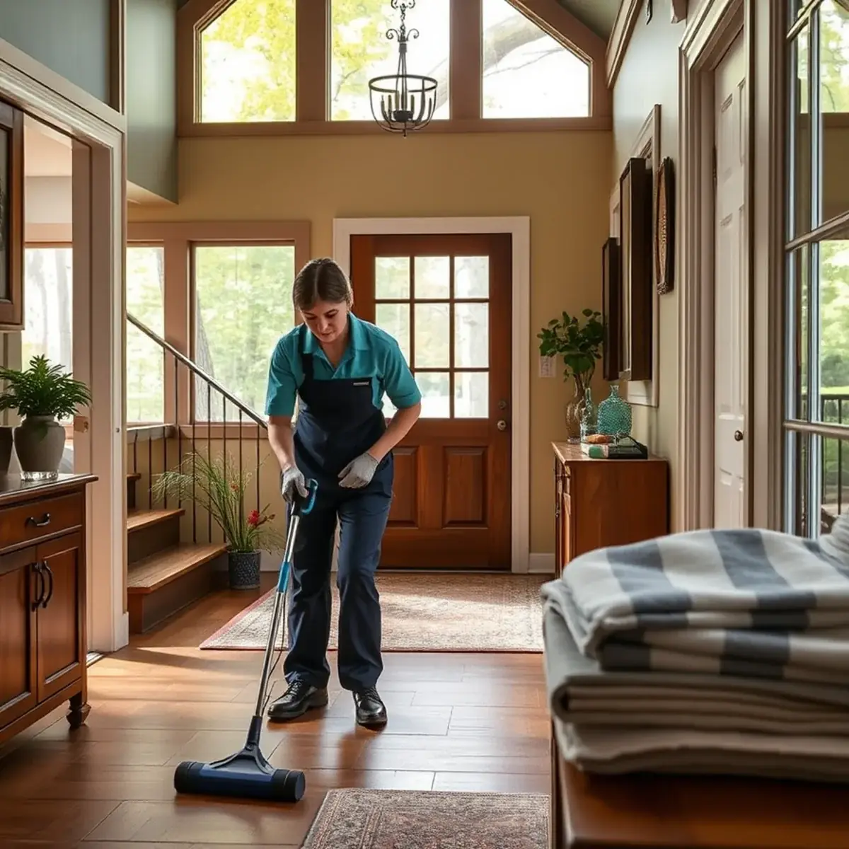 Professional cleaner working inside a Long Valley, New Jersey home