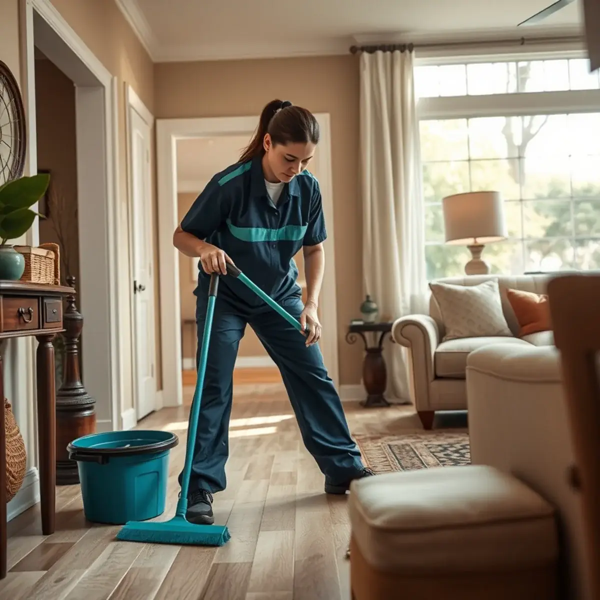 Professional cleaner working inside a Lumberton, New Jersey home