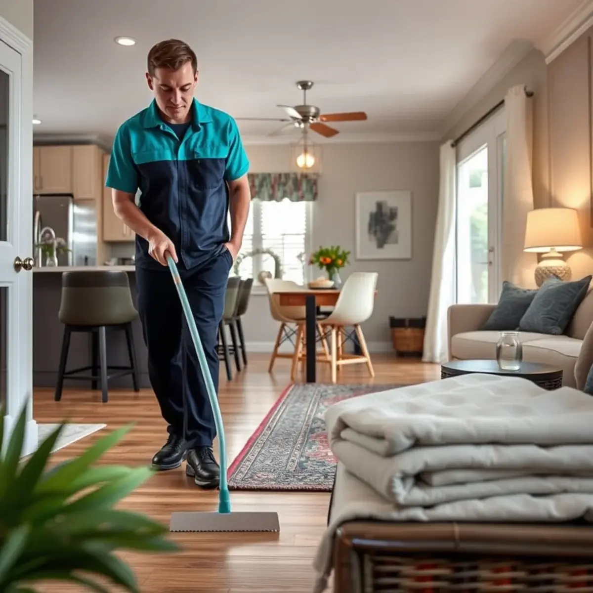 Professional cleaner working inside a Malaga, New Jersey home