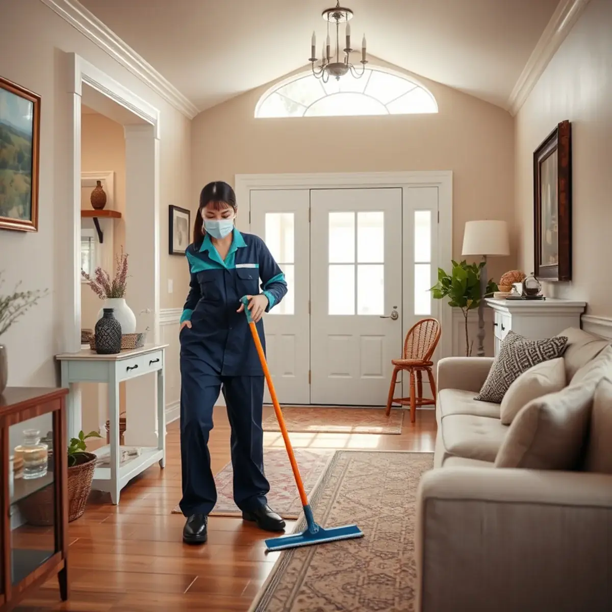Professional cleaner working inside a Manasquan, New Jersey home