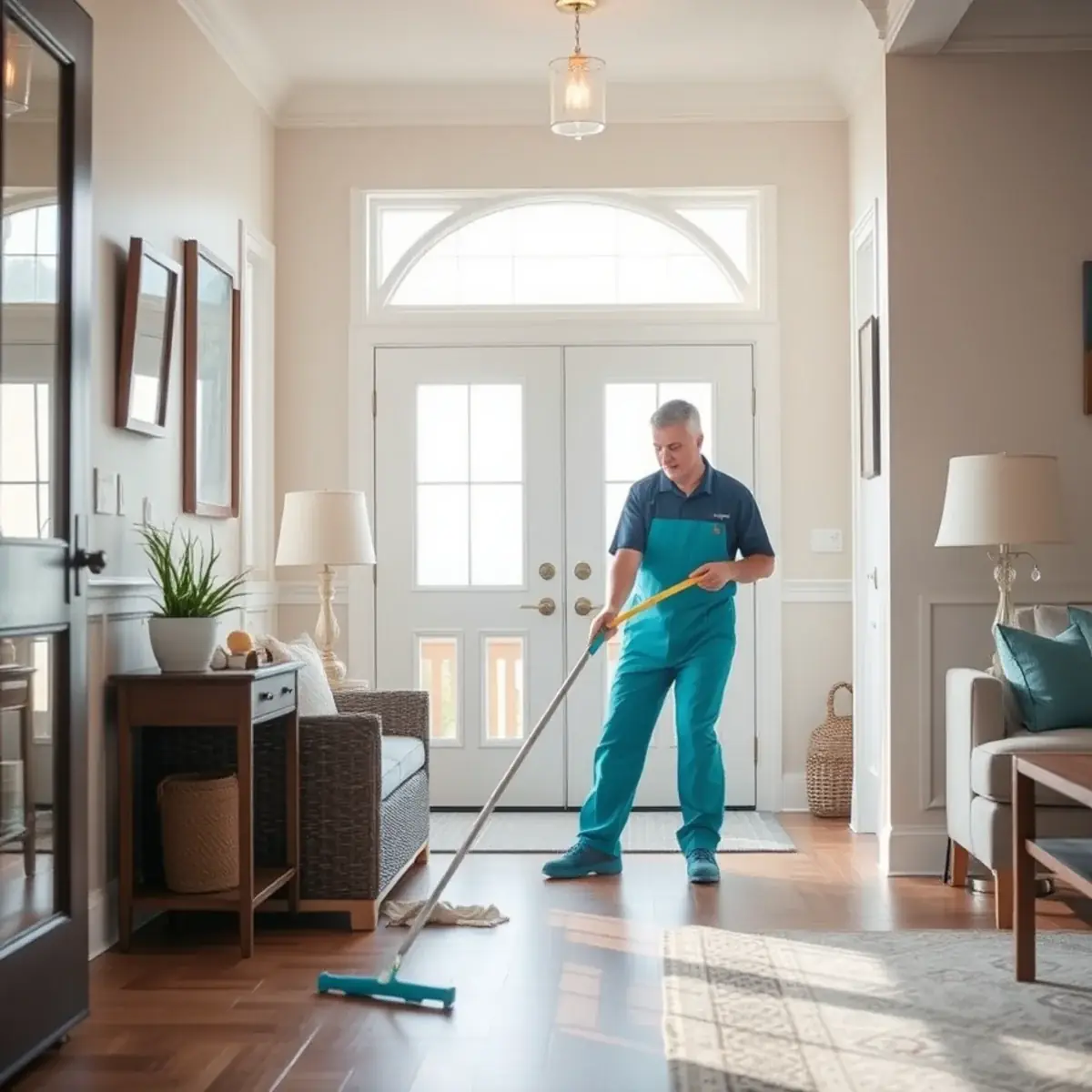 Professional cleaner working inside a Mantoloking, New Jersey home