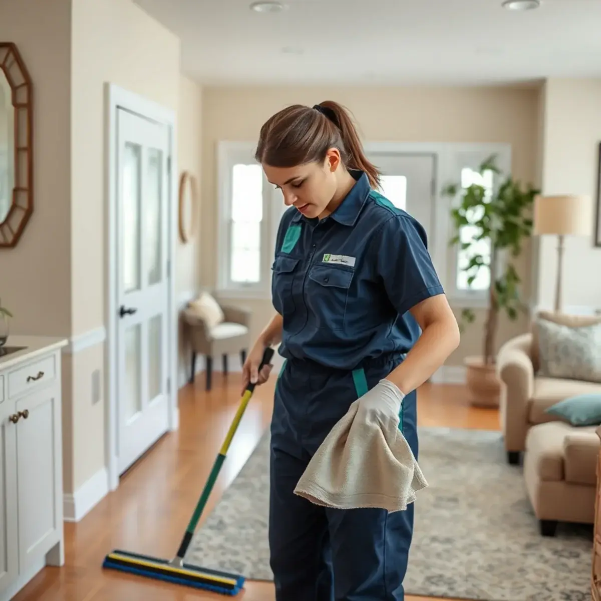 Professional cleaner working inside a Marlboro, New Jersey home