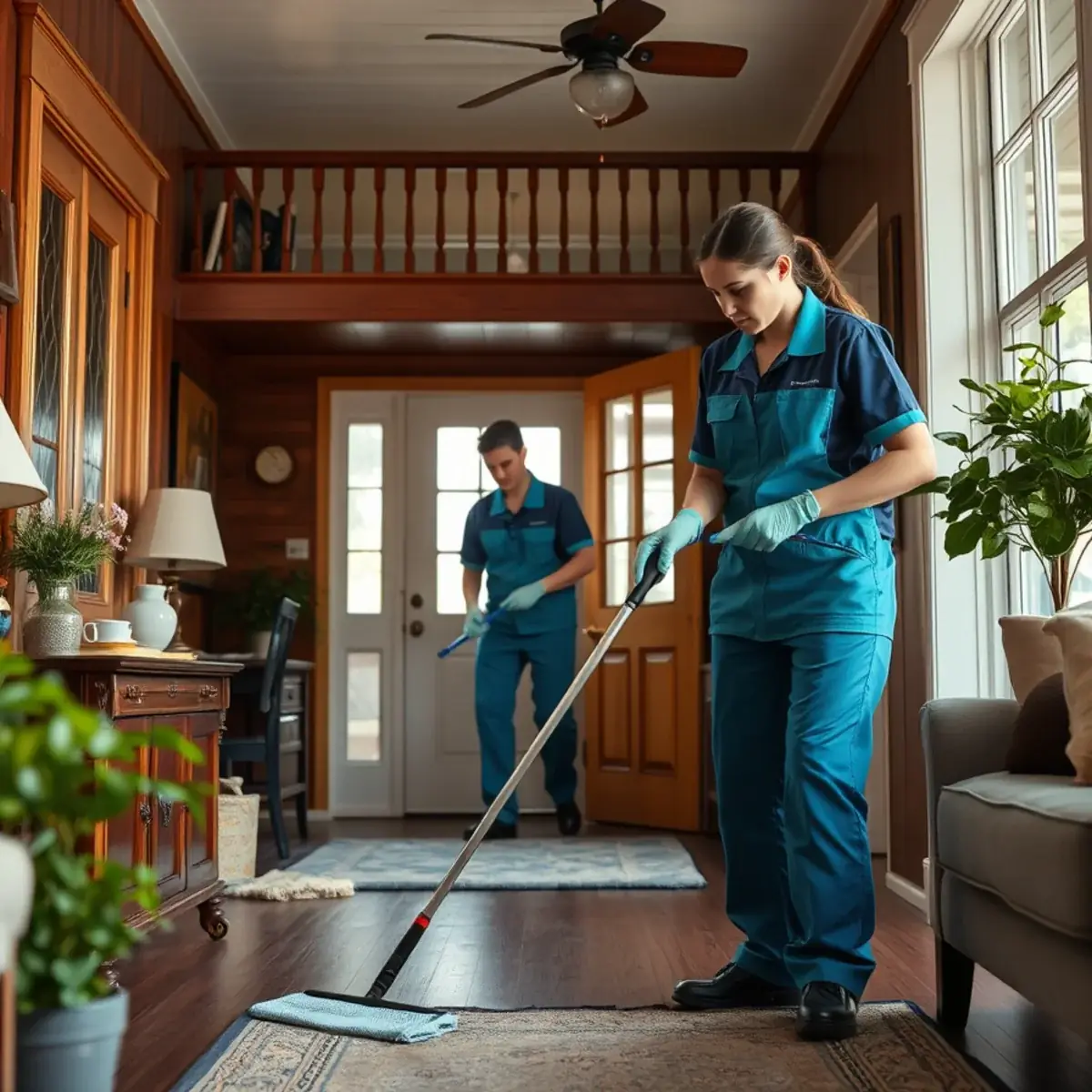 Professional cleaner working inside a Milford, New Jersey home