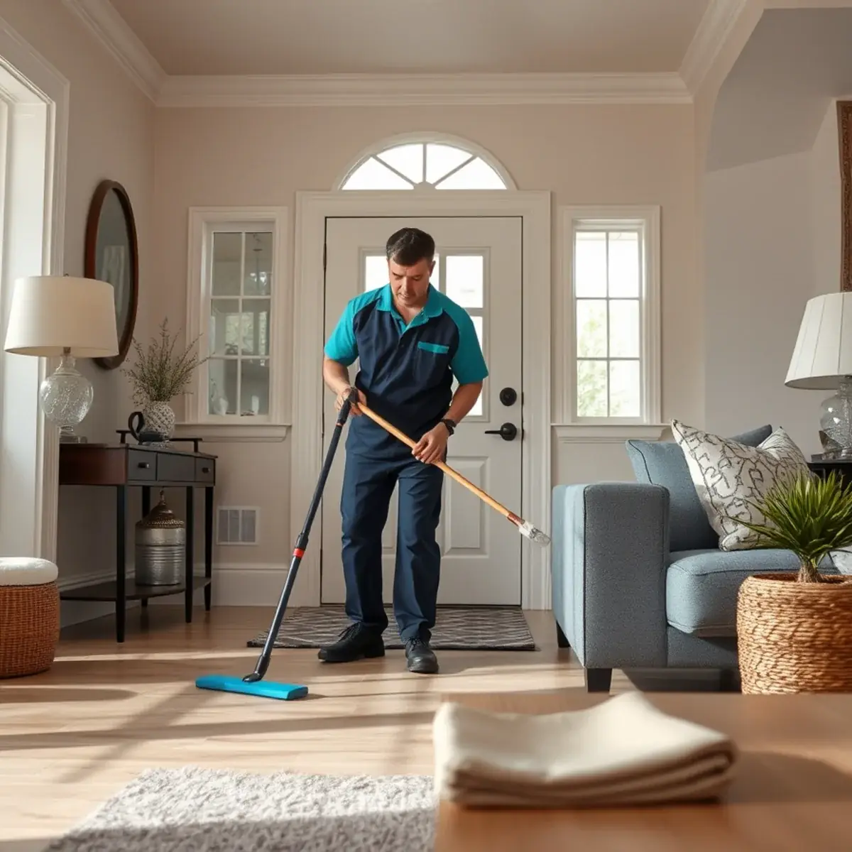 Professional cleaner working inside a Monmouth Beach, New Jersey home