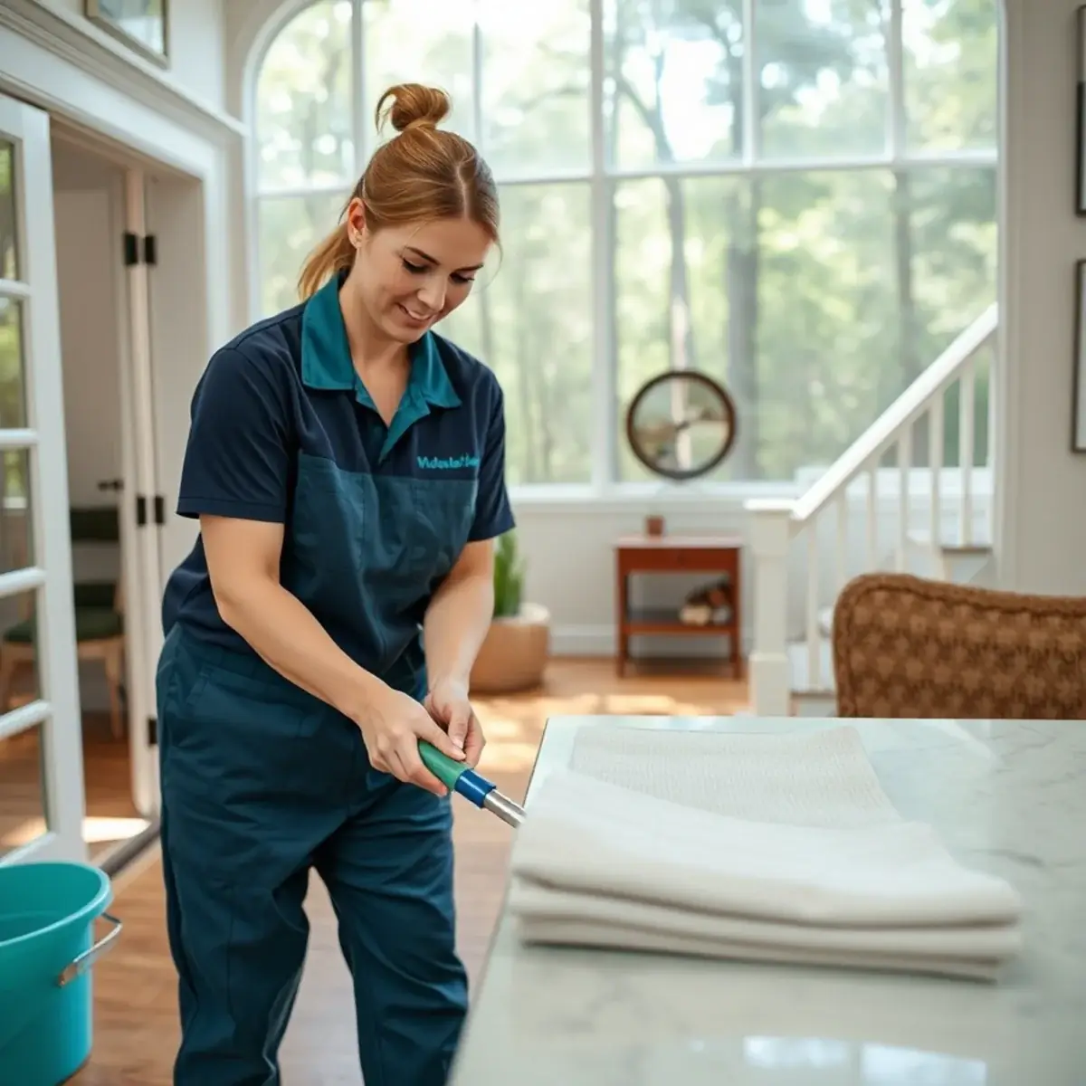 Professional cleaner working inside a Montville, New Jersey home