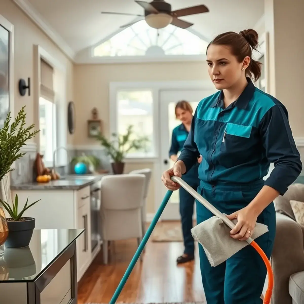 Professional cleaner working inside a Mountainside, New Jersey home