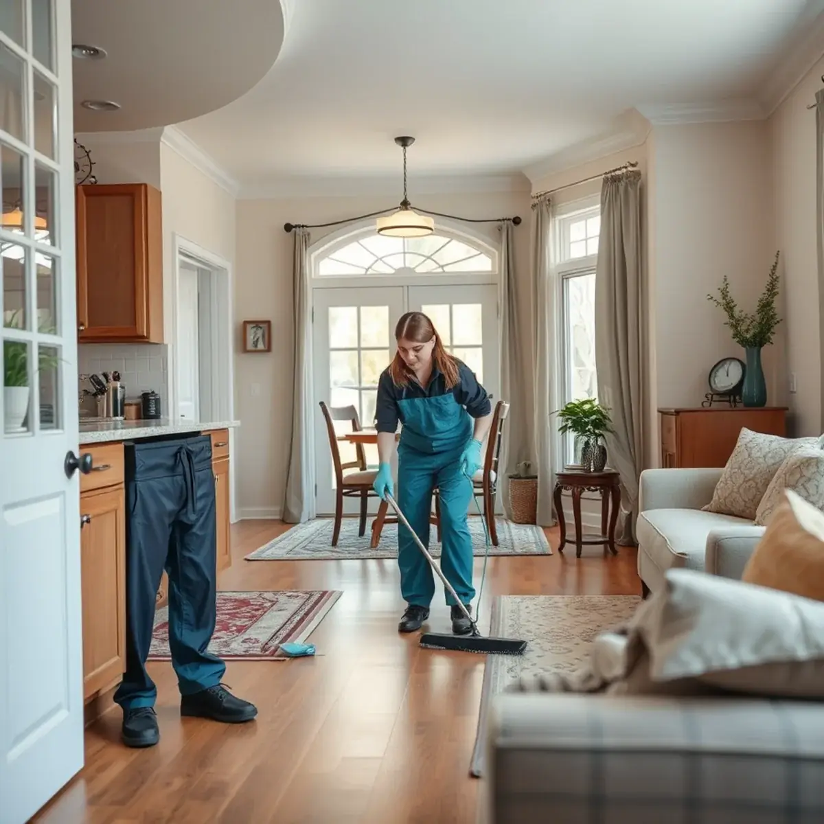 Professional cleaner working inside a National Park, New Jersey home