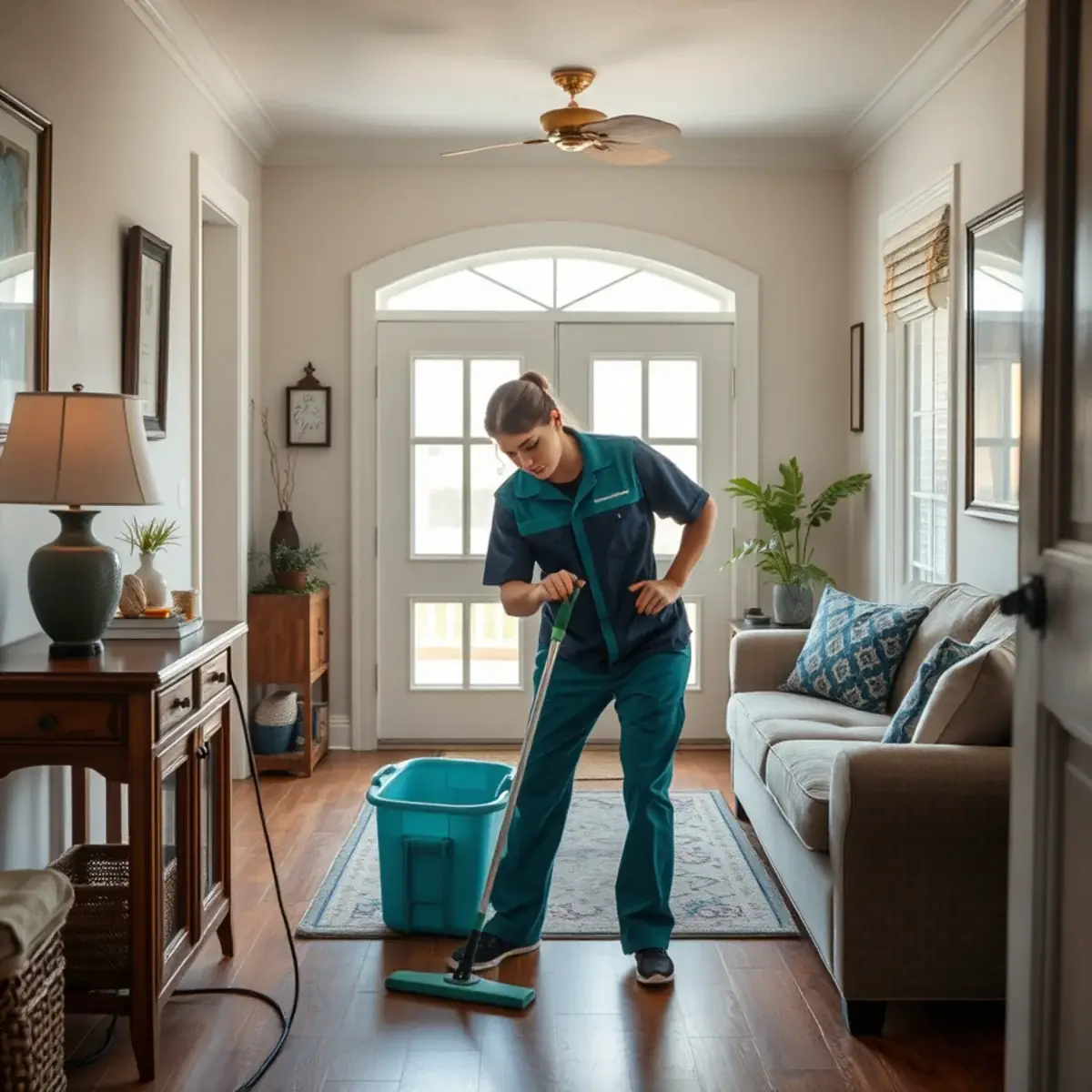 Professional cleaner working inside a Neptune, New Jersey home