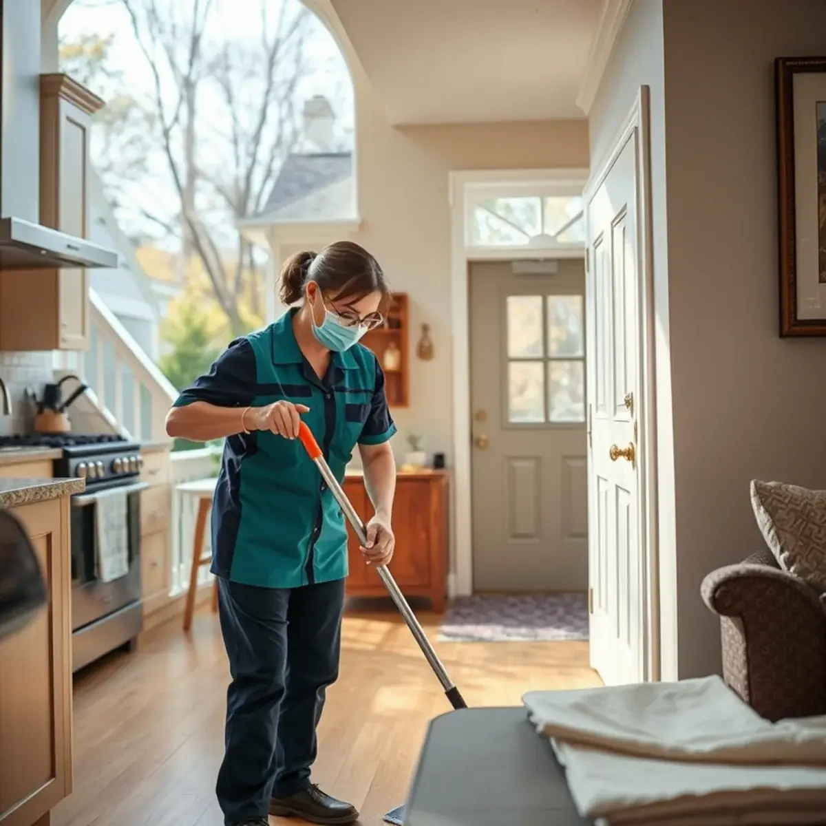 Professional cleaner working inside a New Providence, New Jersey home