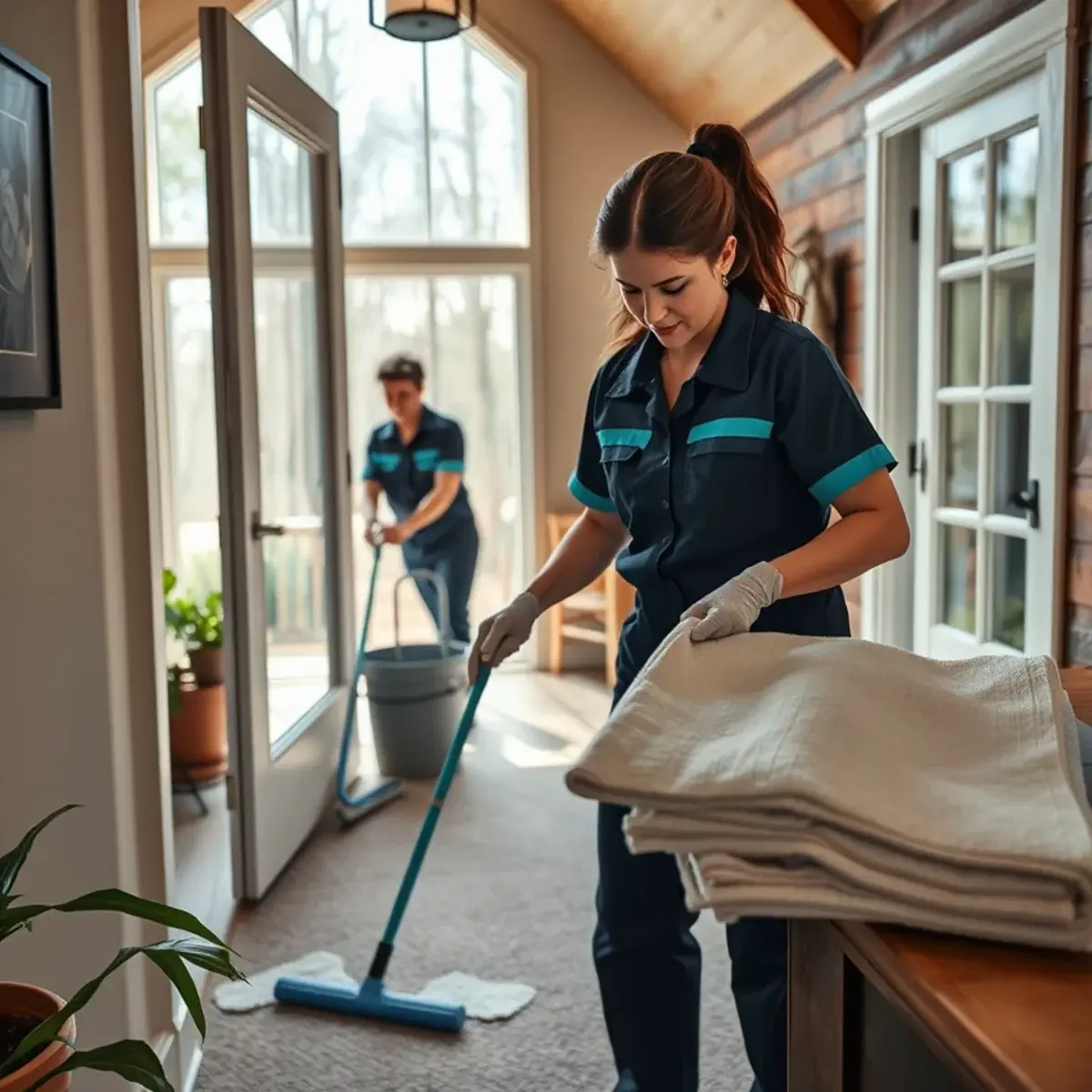 Professional cleaner working inside a Newton, New Jersey home