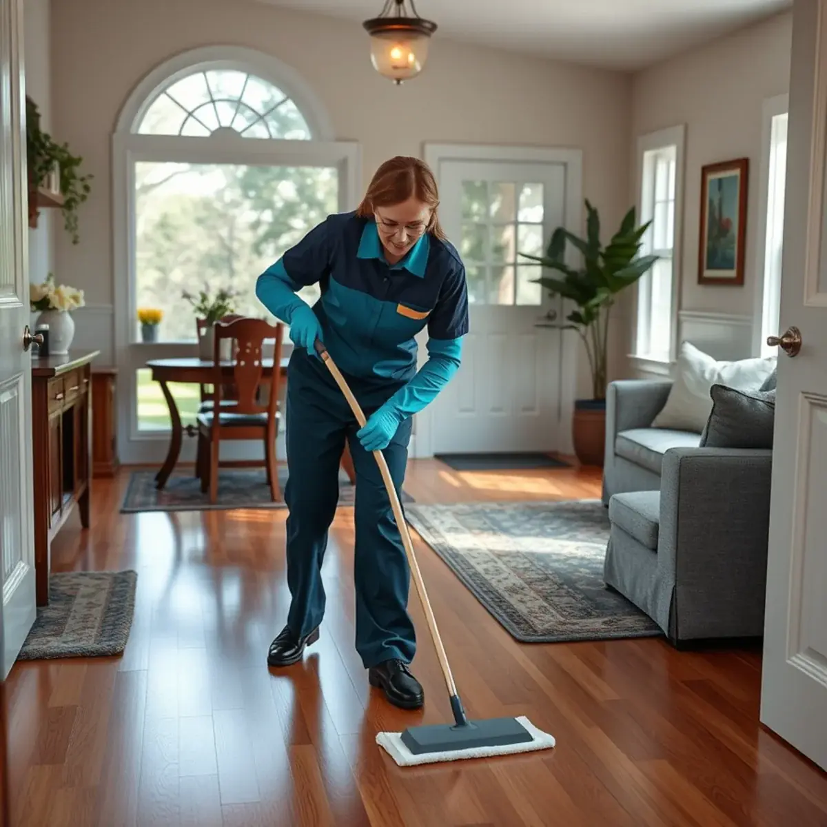 Professional cleaner working inside a Oakland, New Jersey home