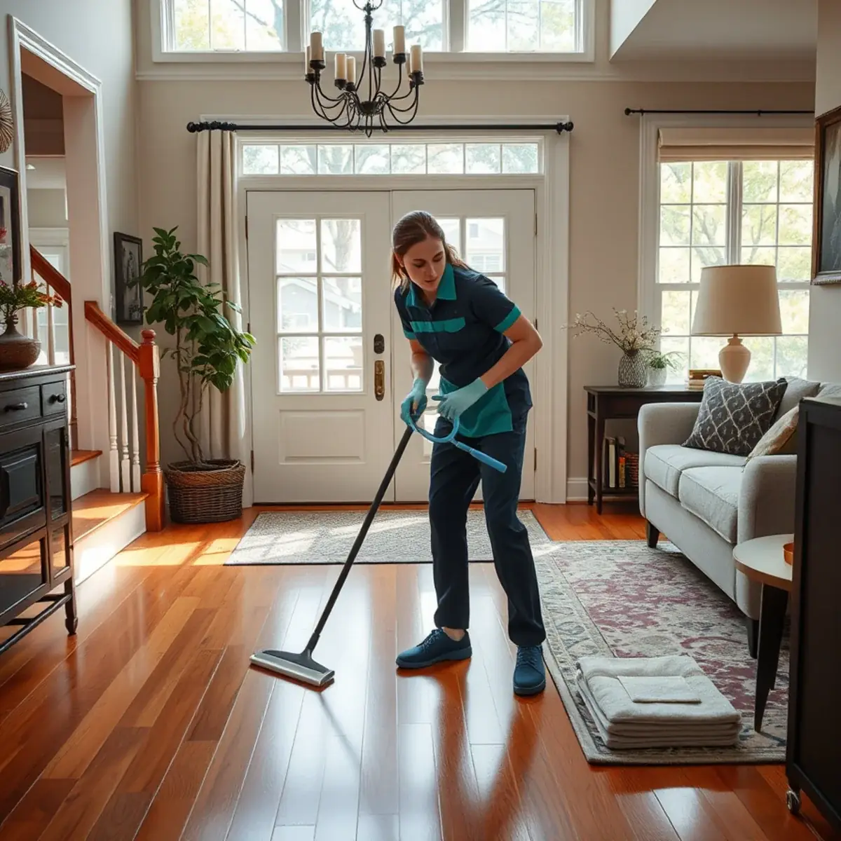 Professional cleaner working inside a Oradell, New Jersey home