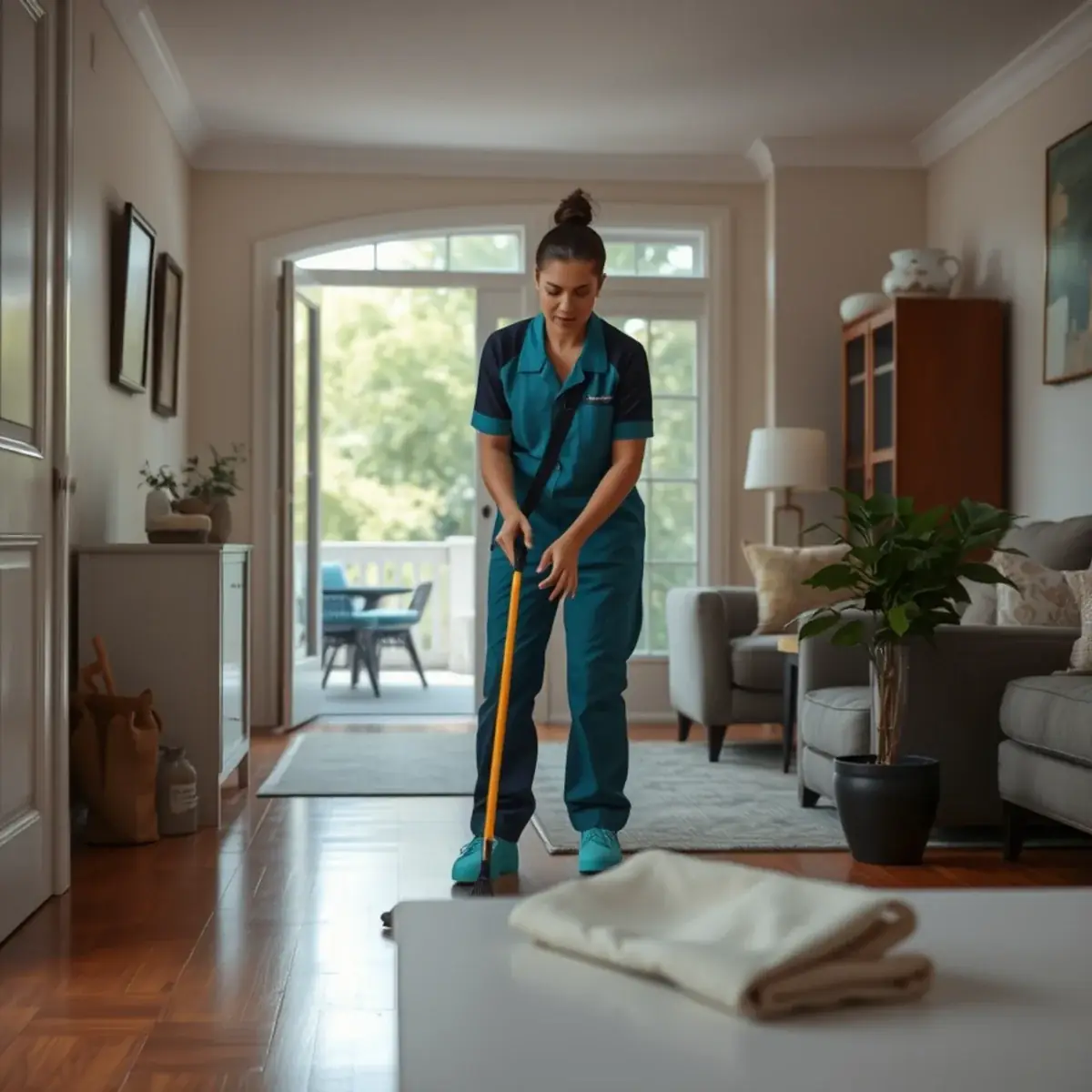 Professional cleaner working inside a Park Ridge, New Jersey home