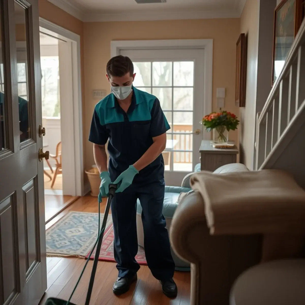 Professional cleaner working inside a Paterson, New Jersey home