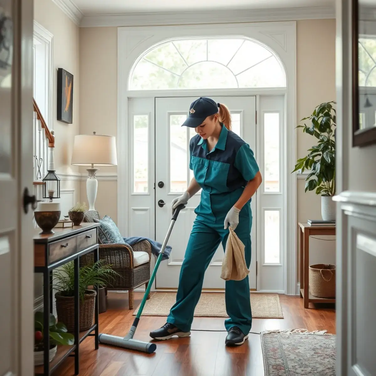 Professional cleaner working inside a Pennington, New Jersey home