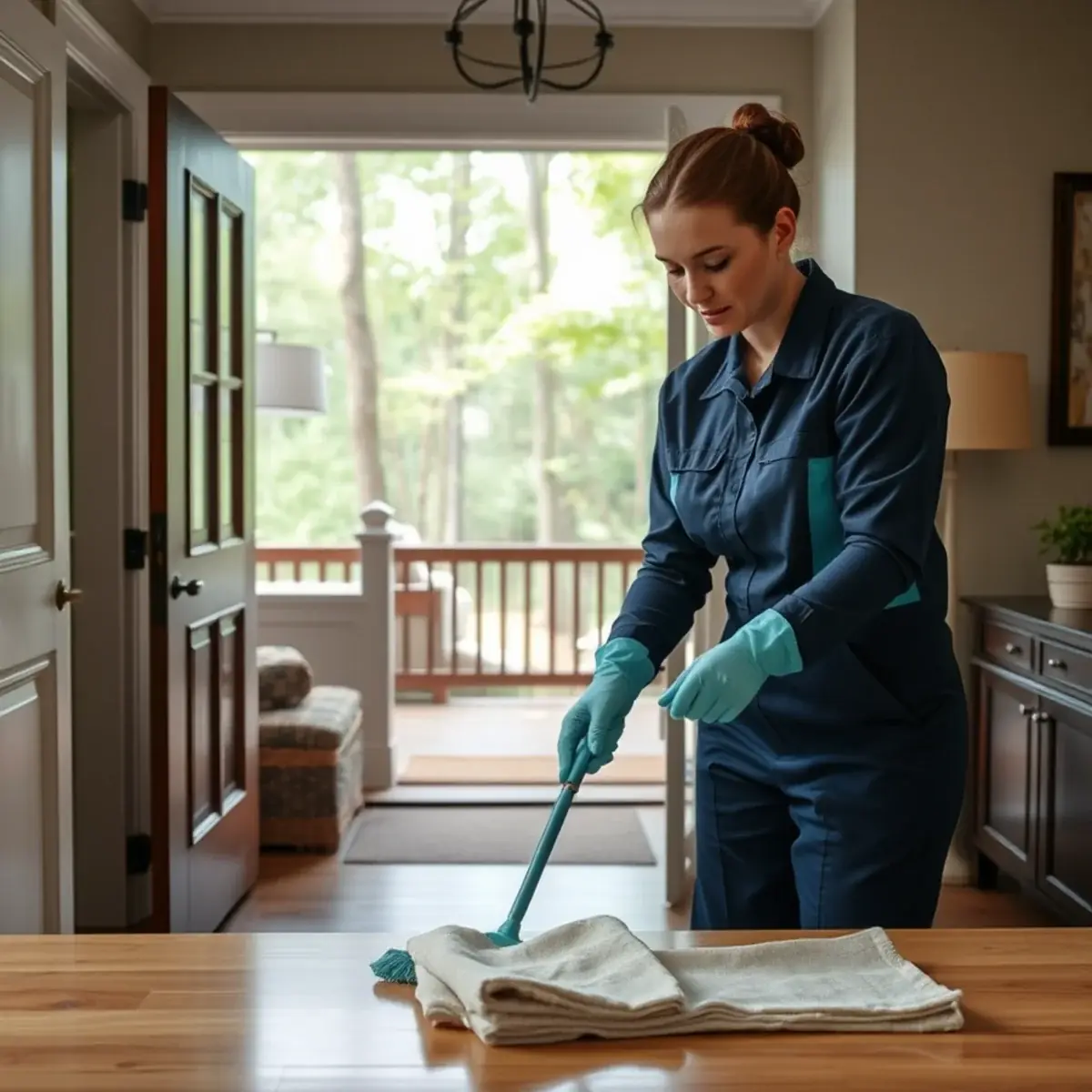 Professional cleaner working inside a Pequannock, New Jersey home