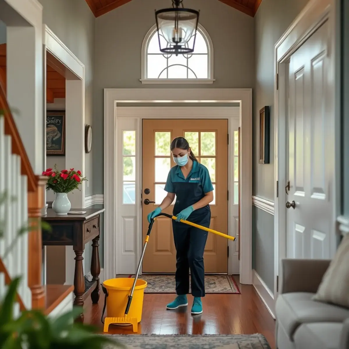 Professional cleaner working inside a Pittstown, New Jersey home