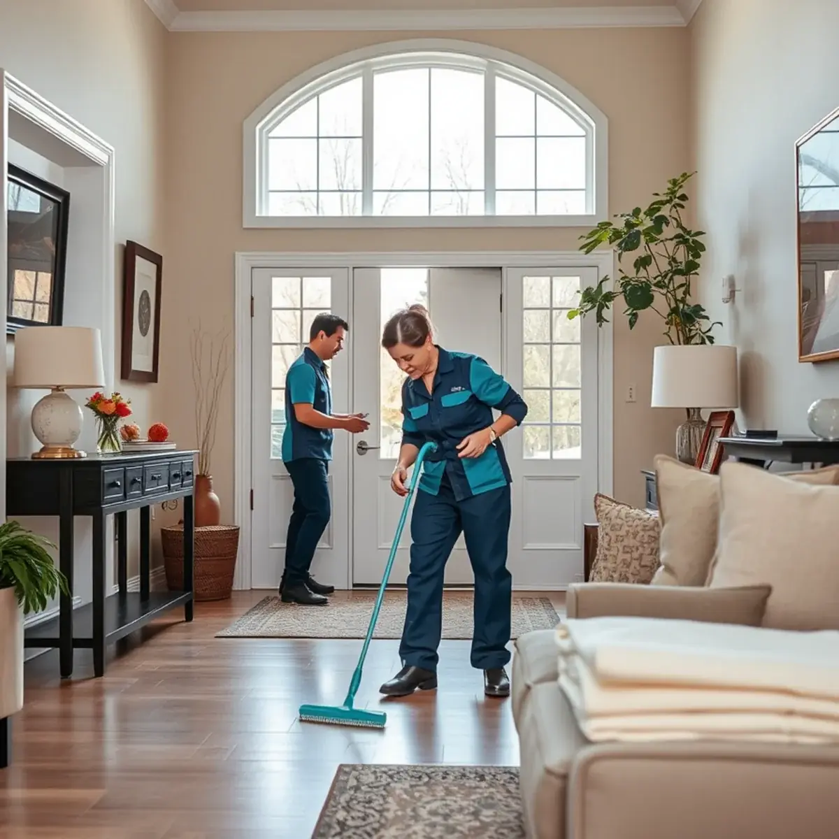 Professional cleaner working inside a Pluckemin, New Jersey home