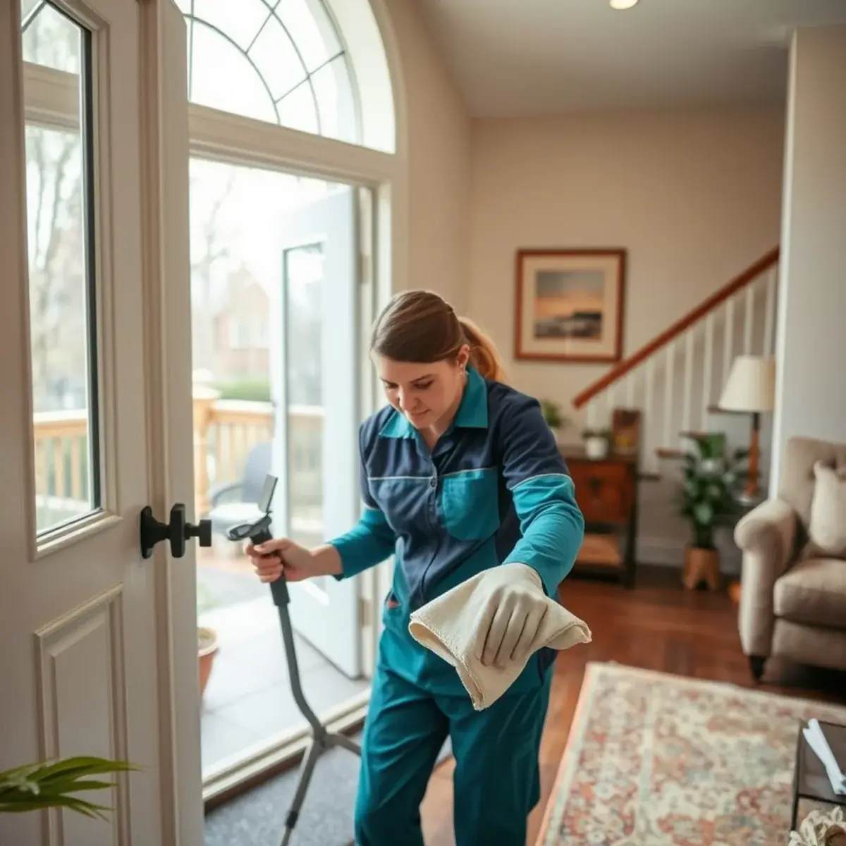 Professional cleaner working inside a Pompton Lakes, New Jersey home