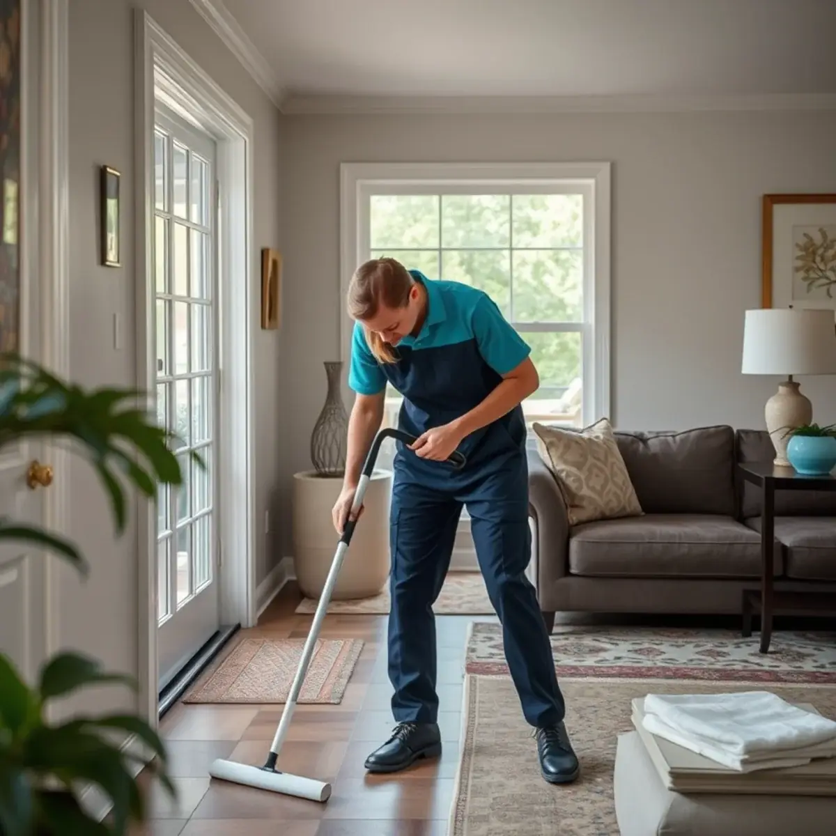Professional cleaner working inside a Princeton Junction, New Jersey home
