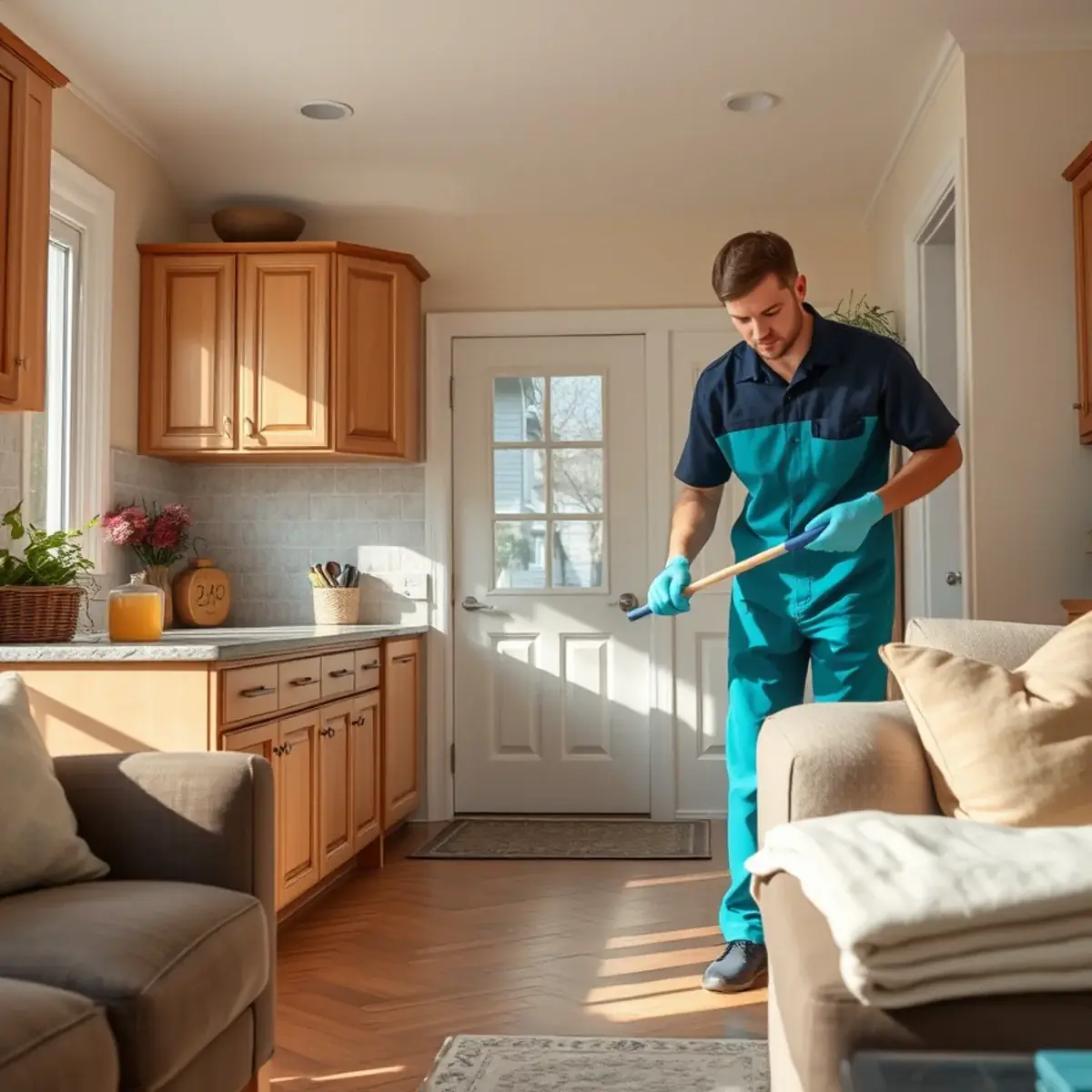 Professional cleaner working inside a Rahway, New Jersey home