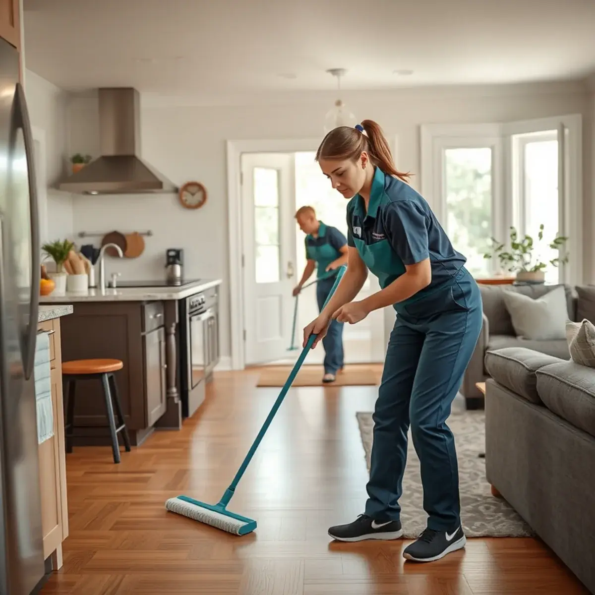 Professional cleaner working inside a Raritan Landing, New Jersey home