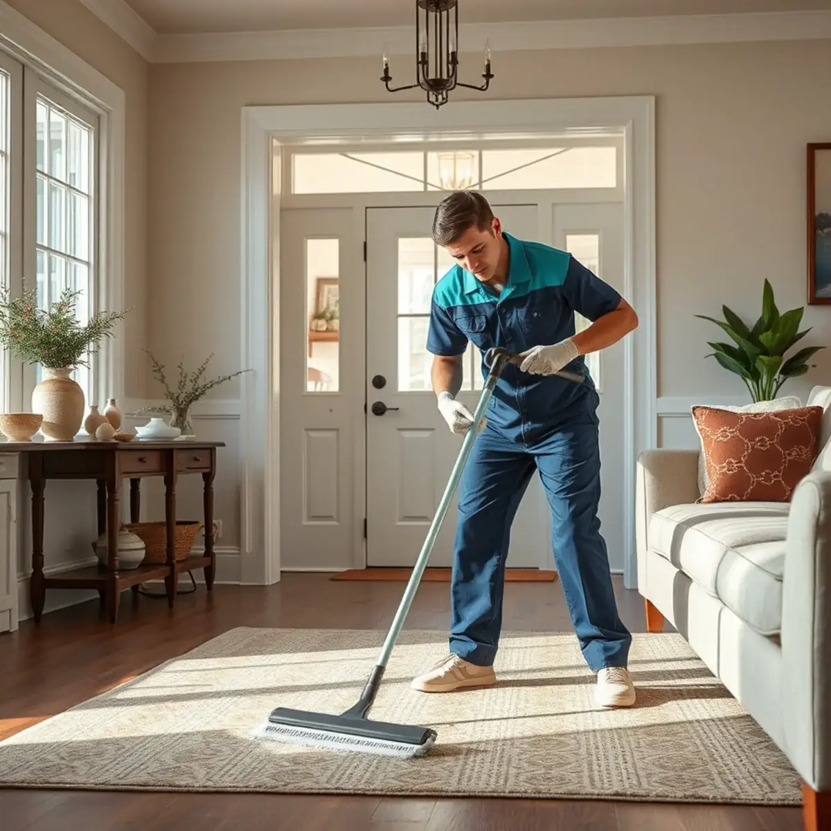 Professional cleaner working inside a Red Bank, New Jersey home