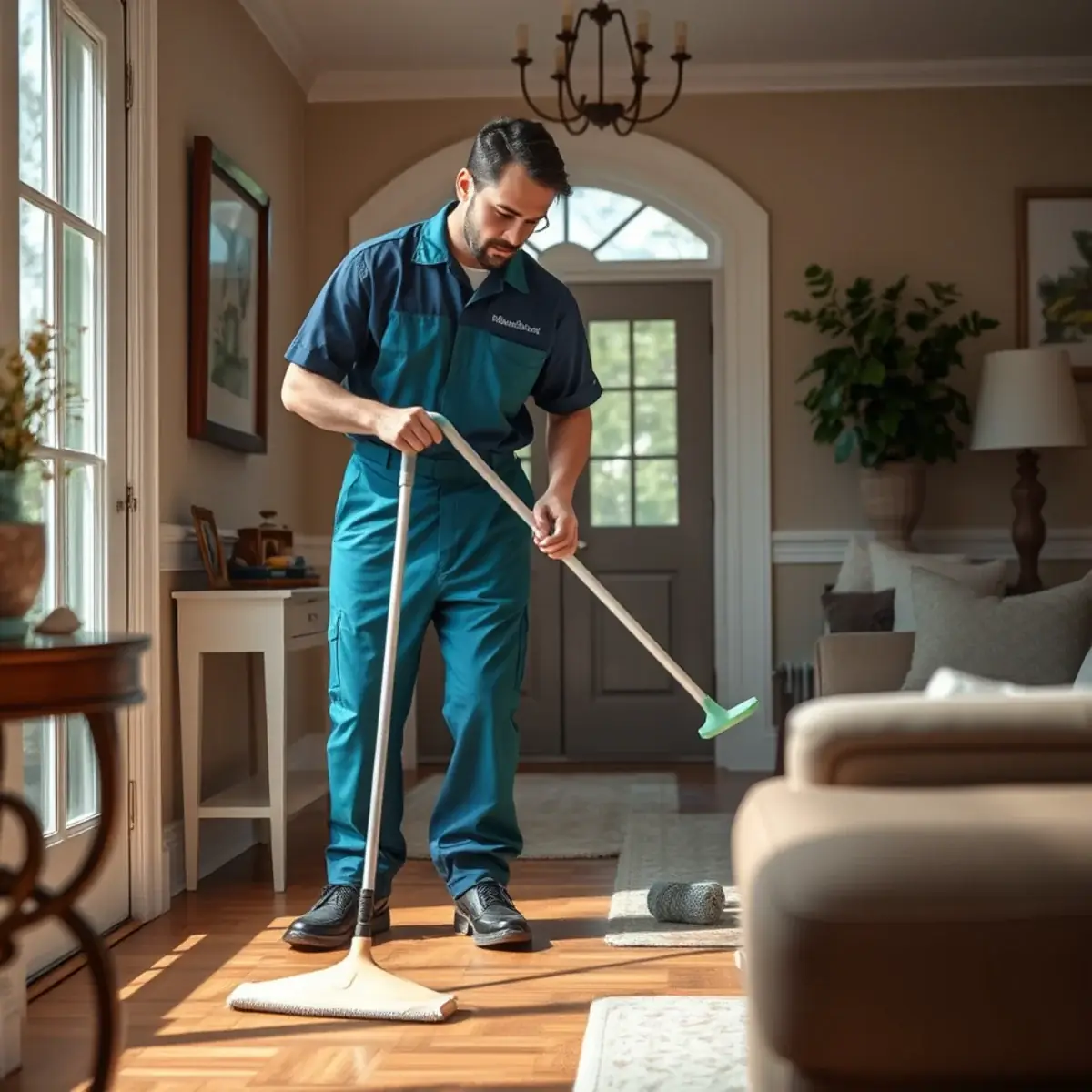 Professional cleaner working inside a Riverside, New Jersey home