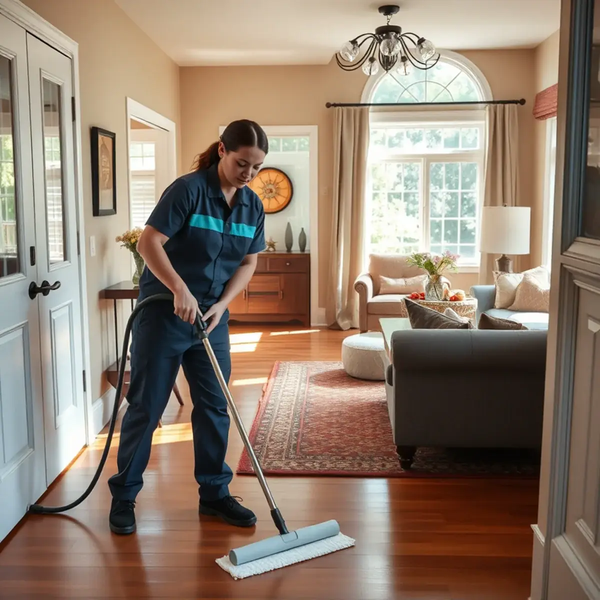 Professional cleaner working inside a Rochelle Park, New Jersey home