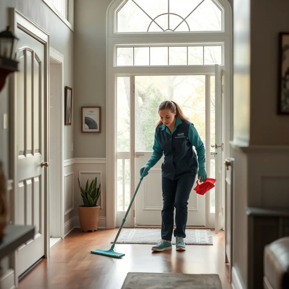 Professional cleaner working inside a Rockaway, New Jersey home