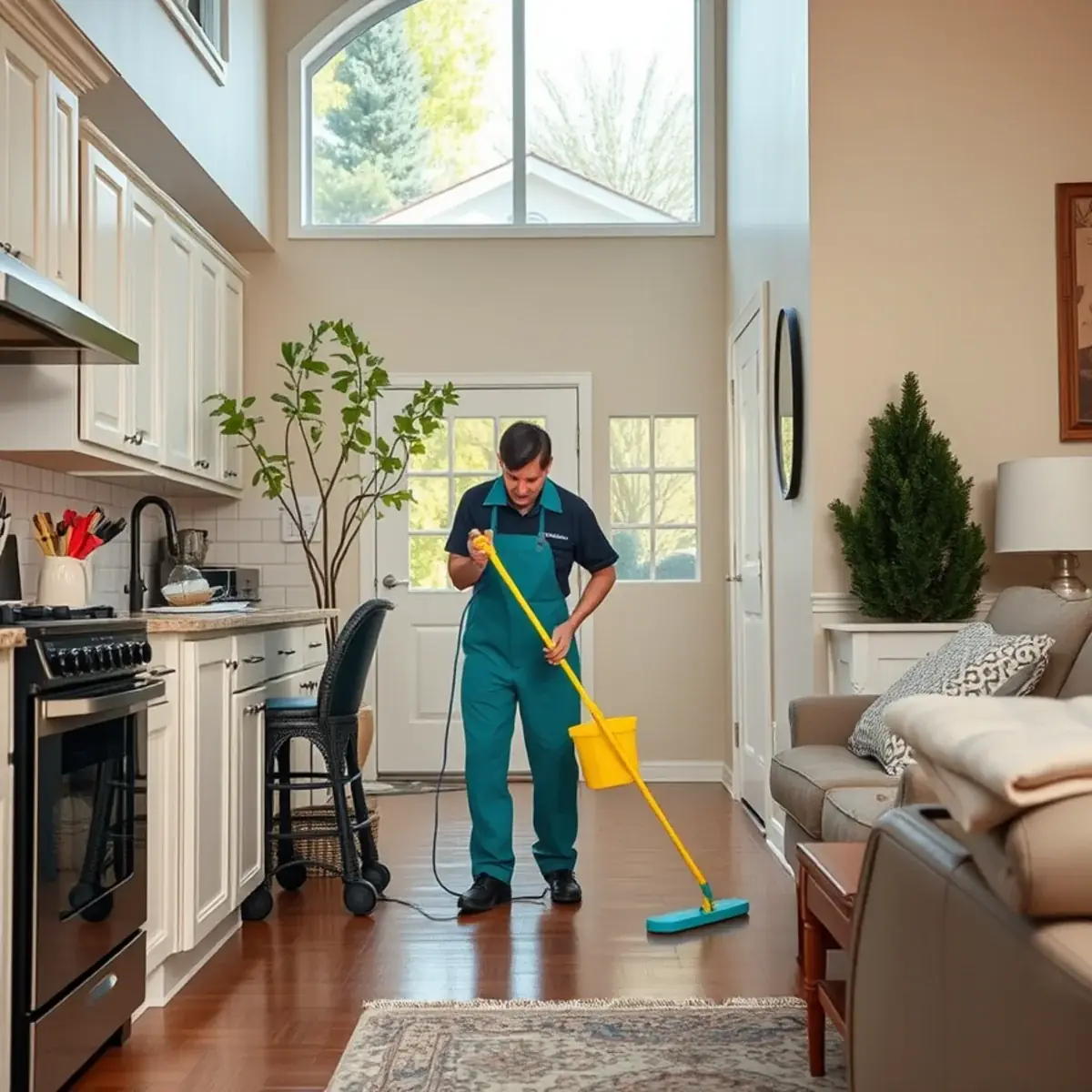 Professional cleaner working inside a Roselle, New Jersey home