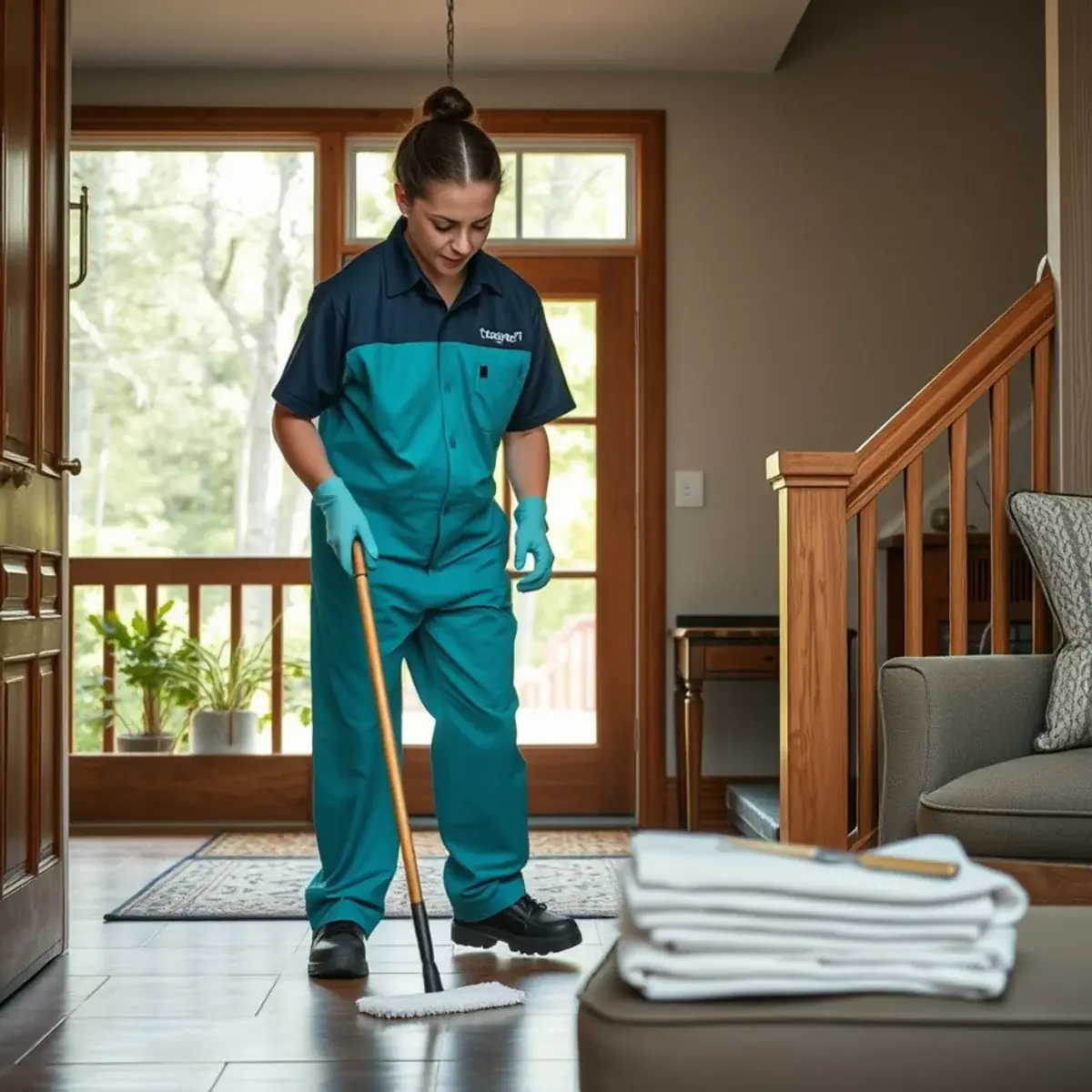 Professional cleaner working inside a Roxbury, New Jersey home