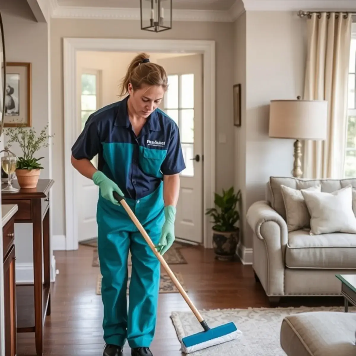 Professional cleaner working inside a Rumson, New Jersey home