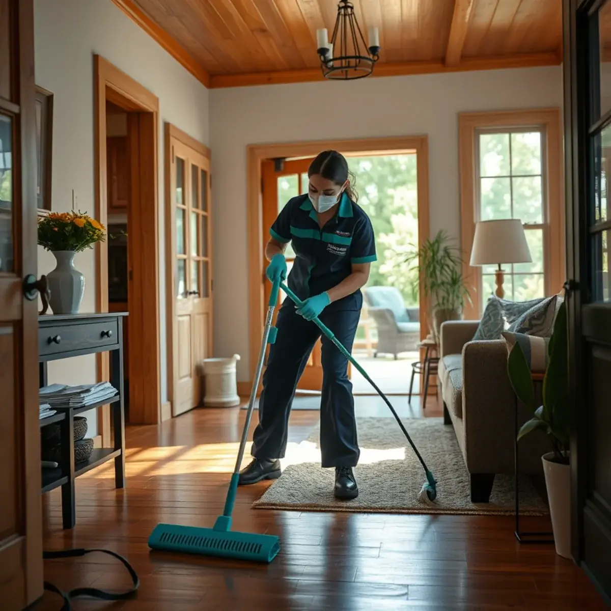 Professional cleaner working inside a Salem, New Jersey home