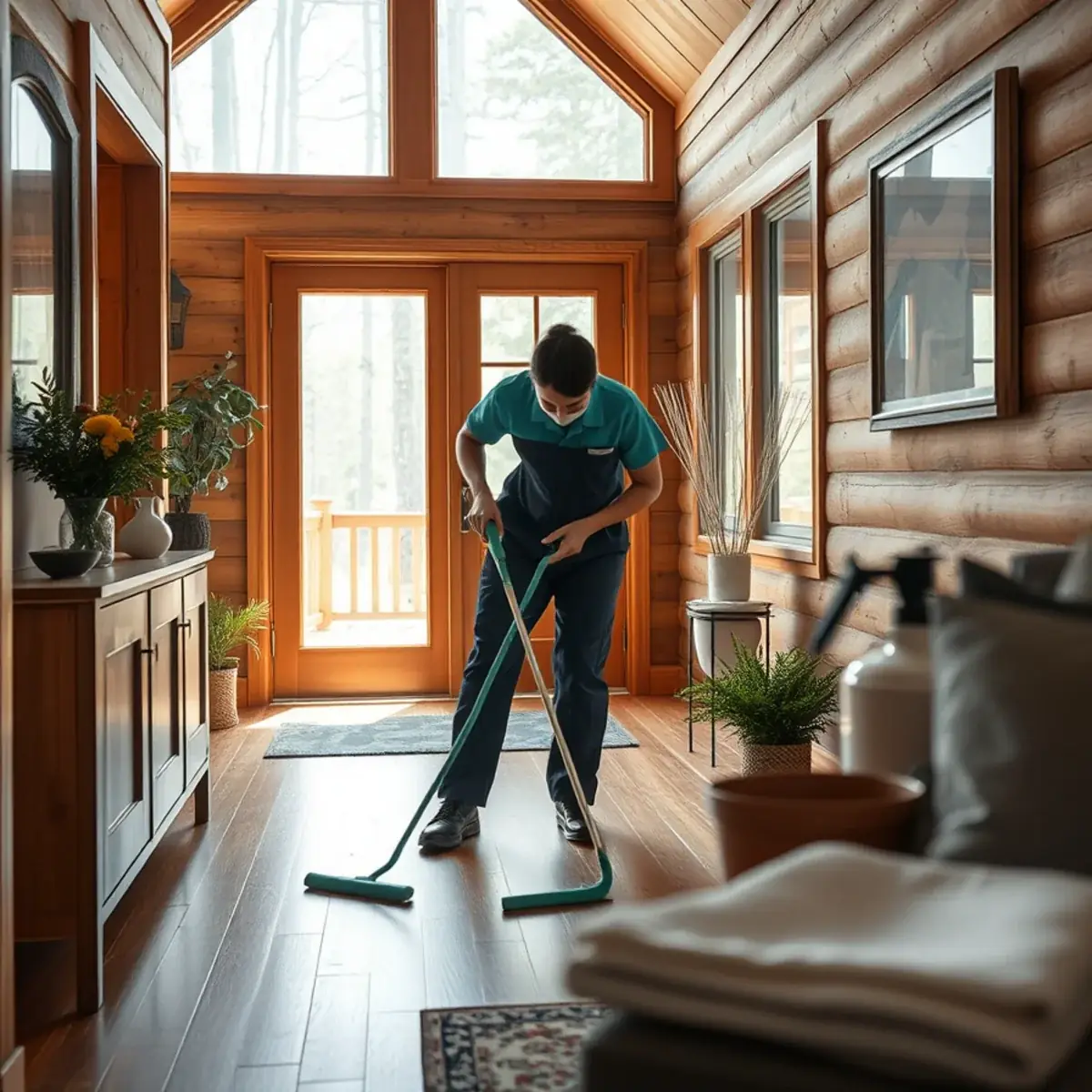 Professional cleaner working inside a Sandyston, New Jersey home