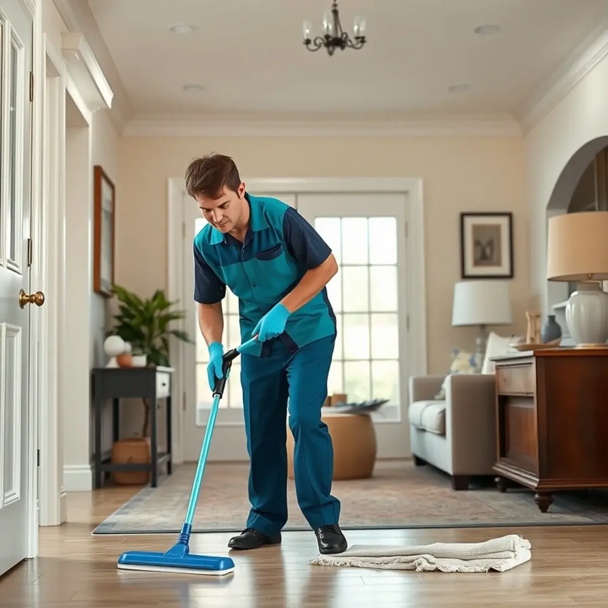Professional cleaner working inside a Sea Girt, New Jersey home