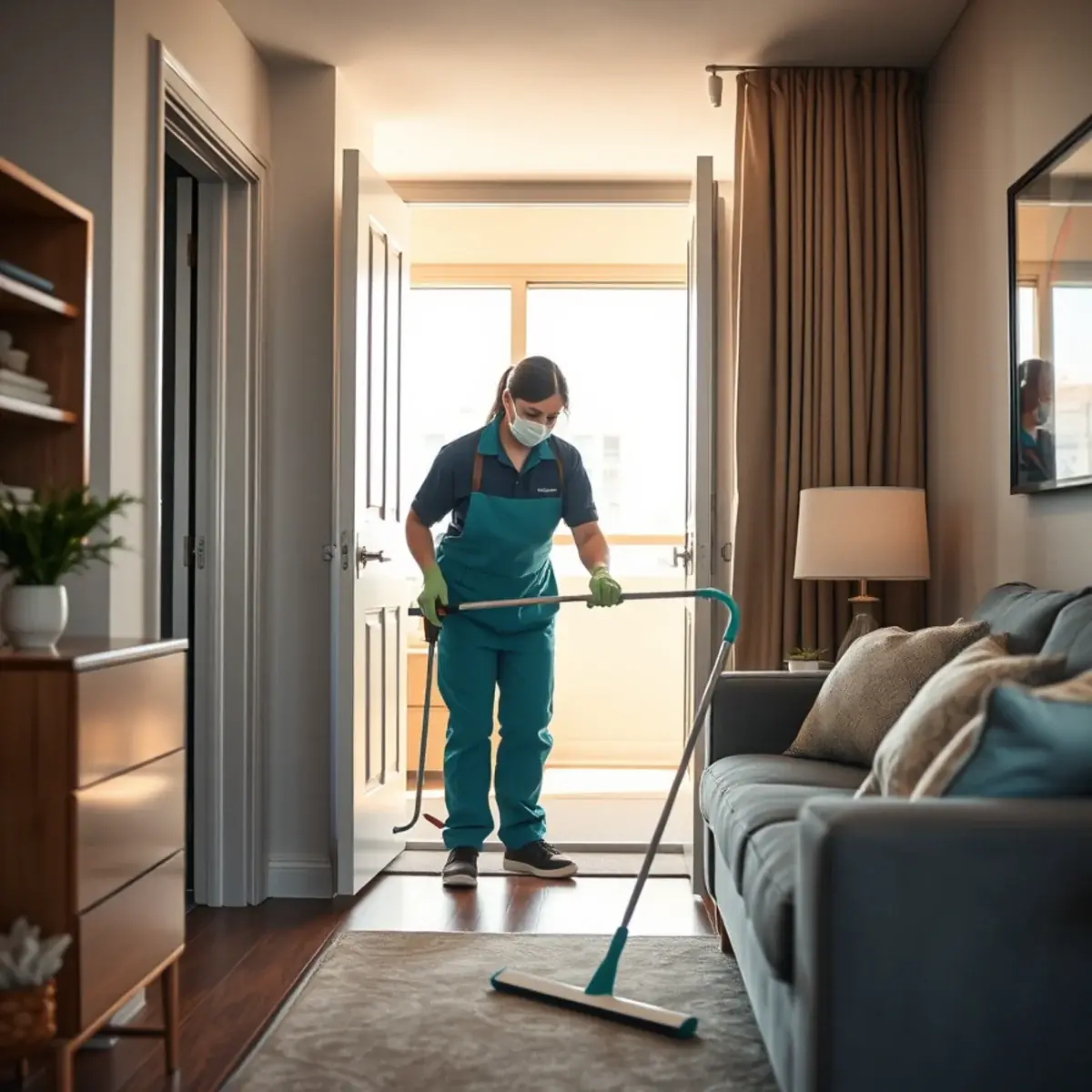 Professional cleaner working inside a Secaucus, New Jersey home