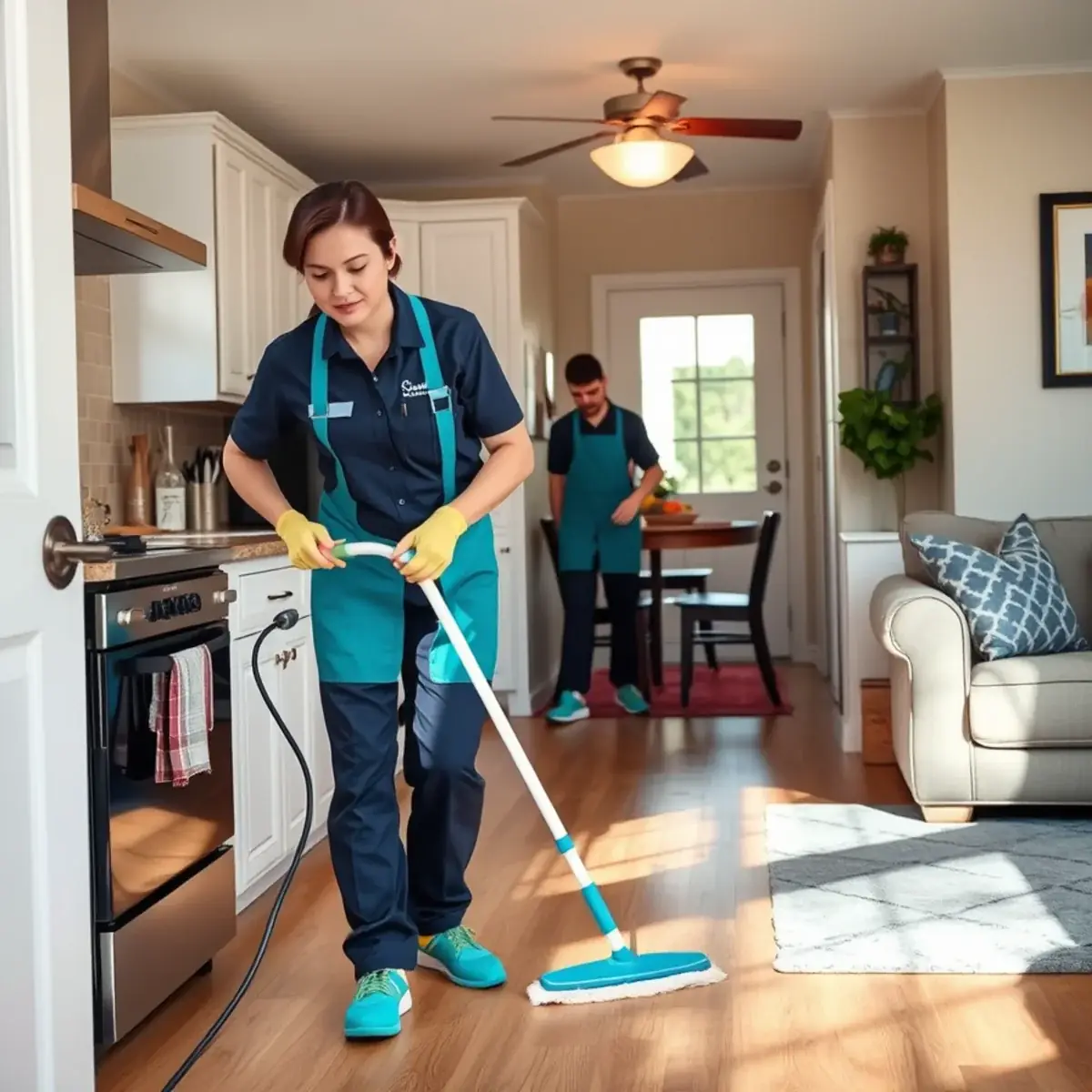 Professional cleaner working inside a Sewaren, New Jersey home