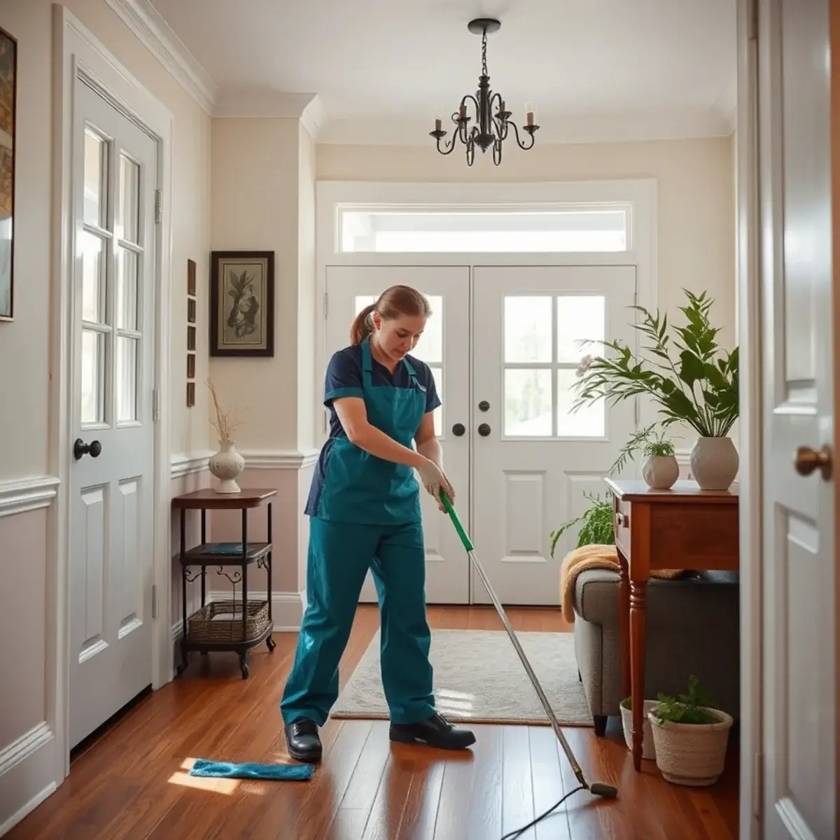 Professional cleaner working inside a South Orange, New Jersey home