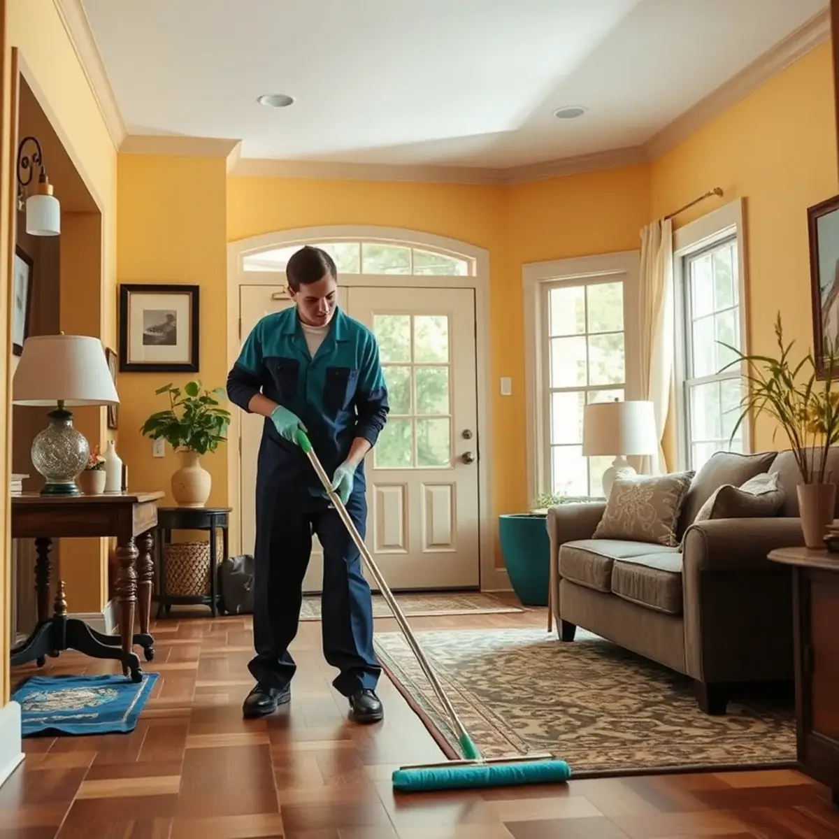 Professional cleaner working inside a Springfield, New Jersey home
