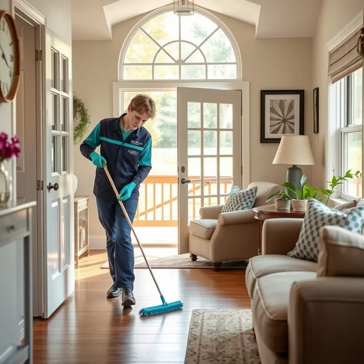 Professional cleaner working inside a Stewartsville, New Jersey home