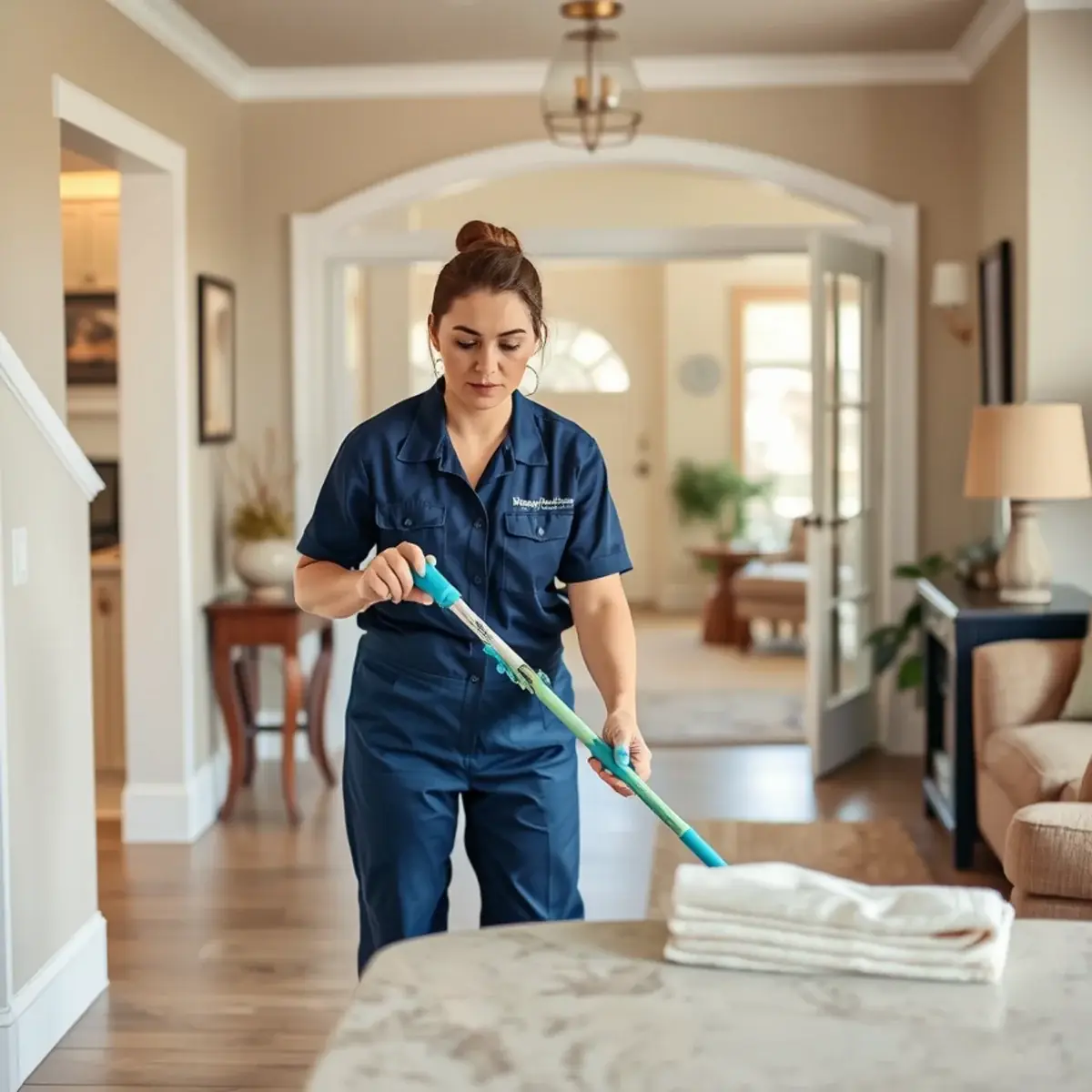 Professional cleaner working inside a Upper Freehold, New Jersey home