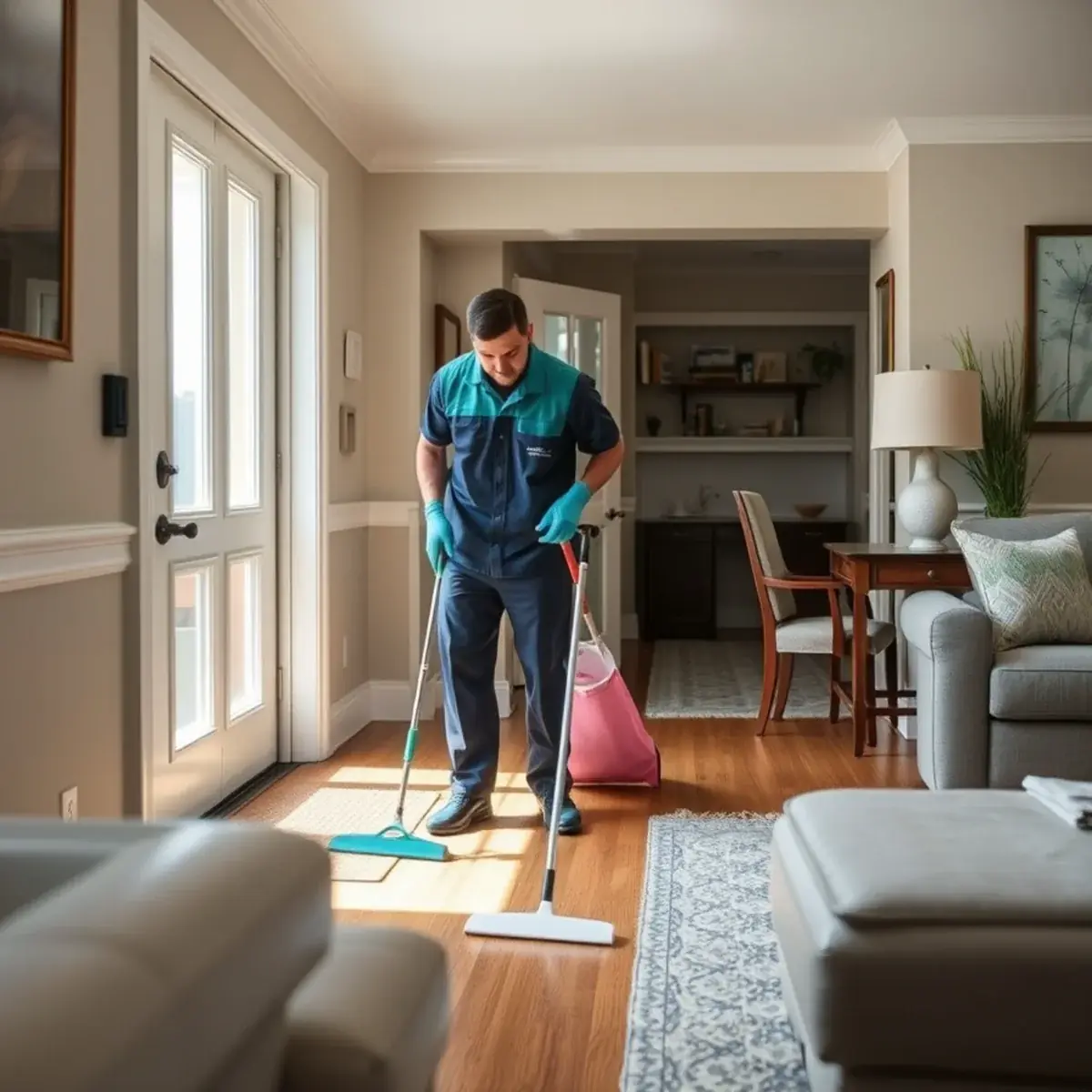 Professional cleaner working inside a West Creek, New Jersey home