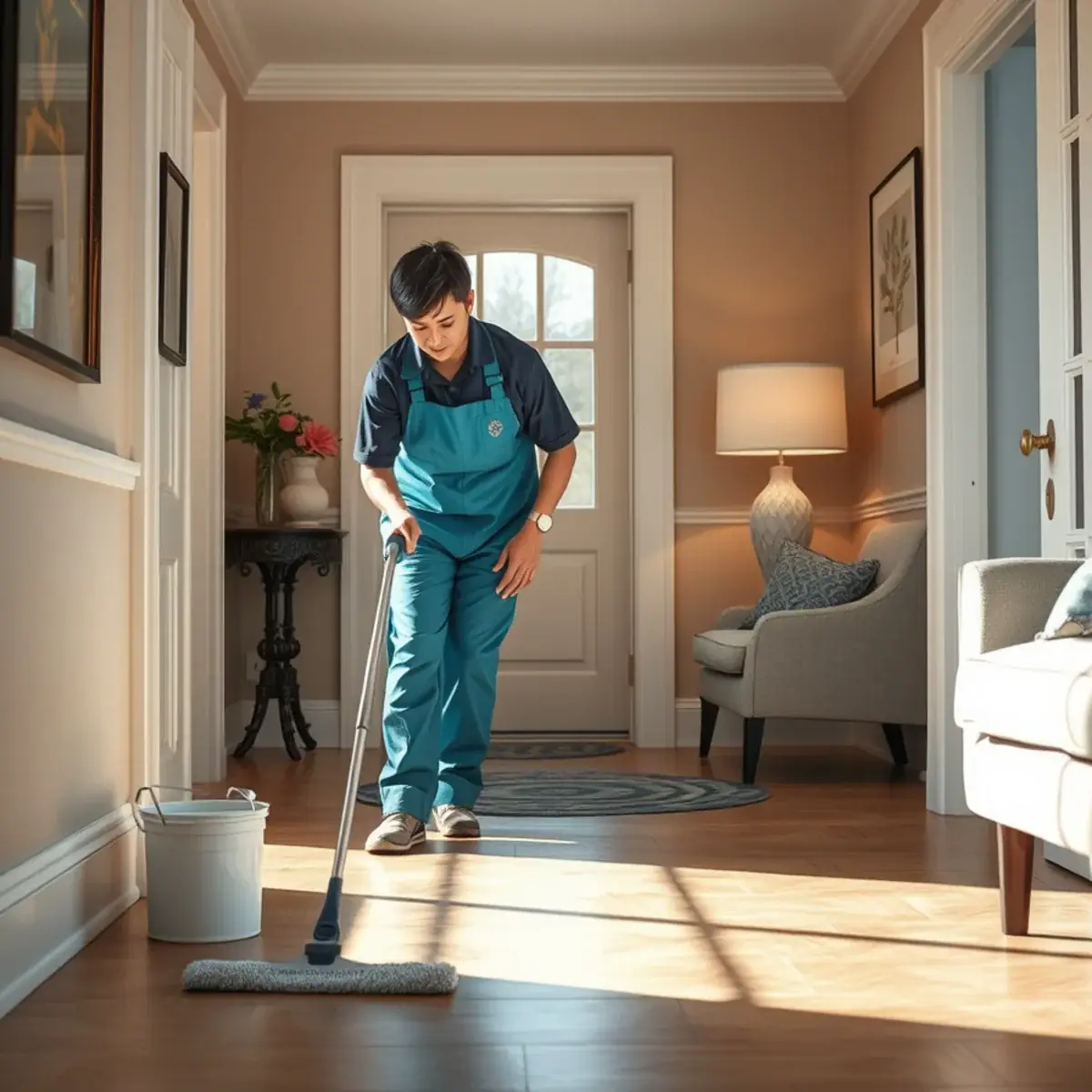 Professional cleaner working inside a West Orange, New Jersey home