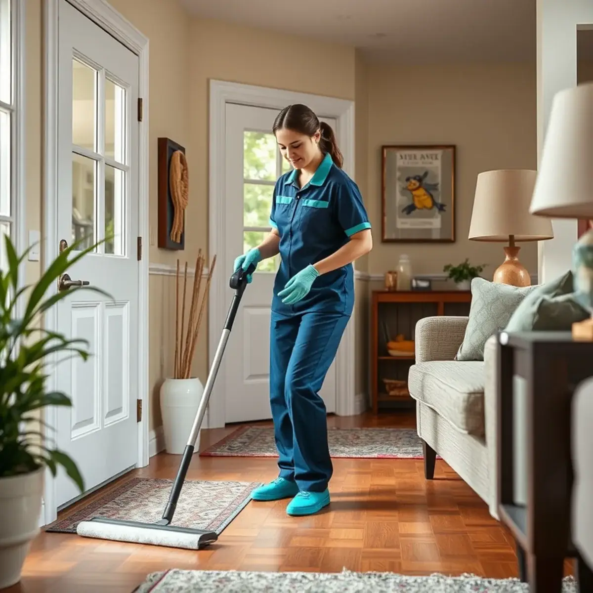 Professional cleaner working inside a Windsor, New Jersey home