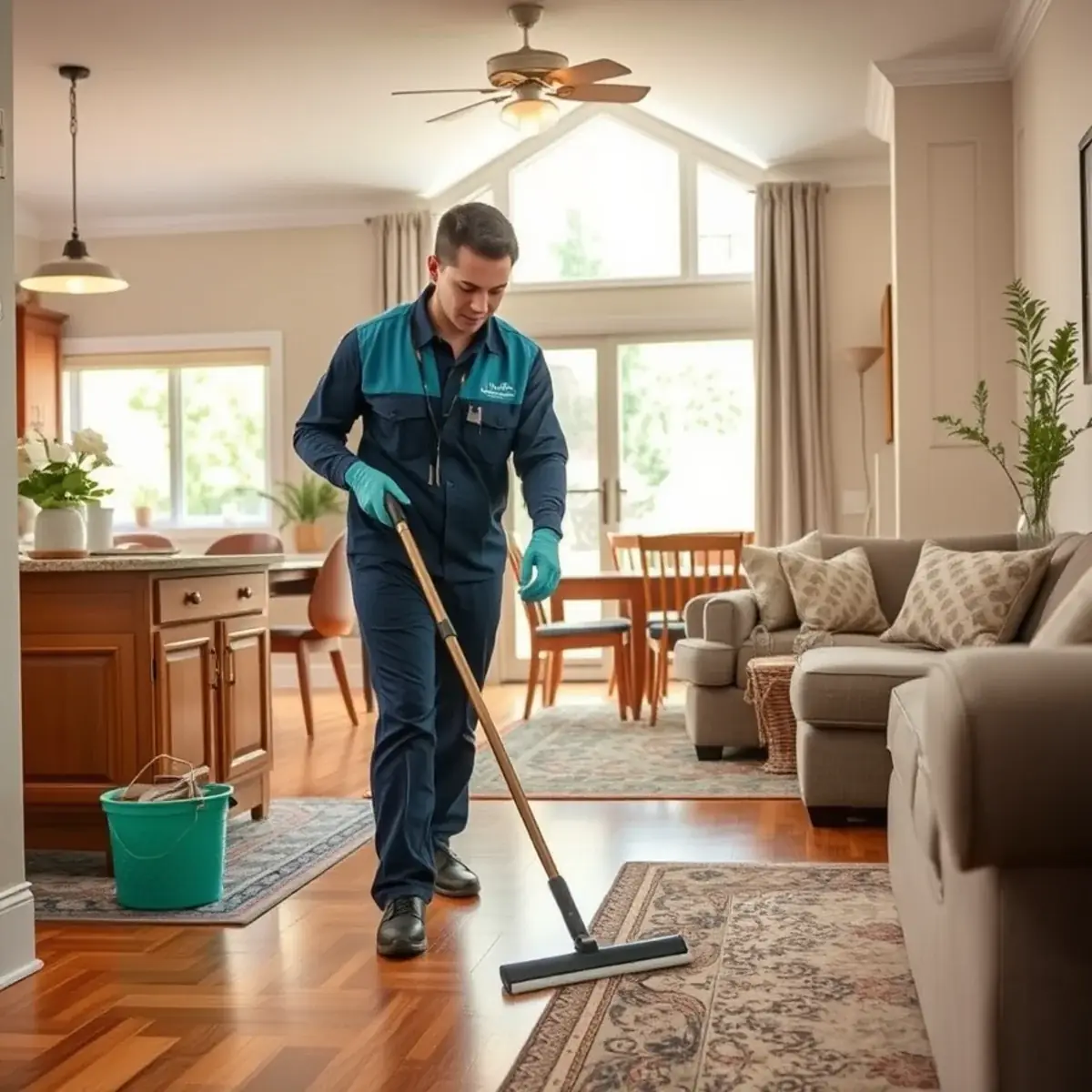 Professional cleaner working inside a Woodbury, New Jersey home