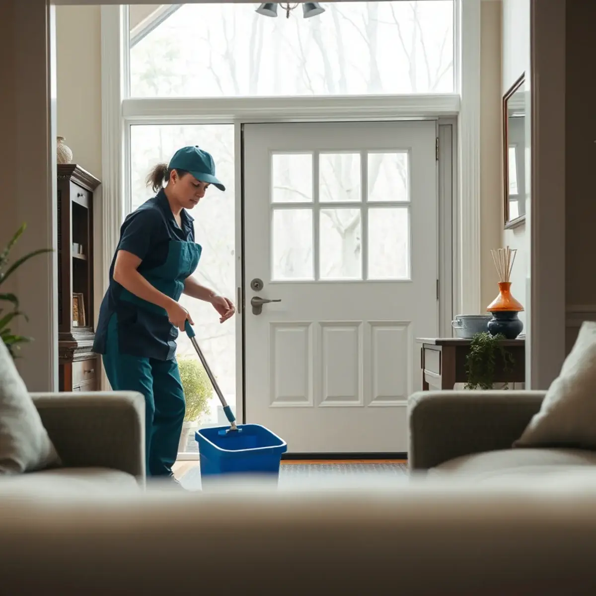 Professional cleaner working inside a Woodland Park, New Jersey home